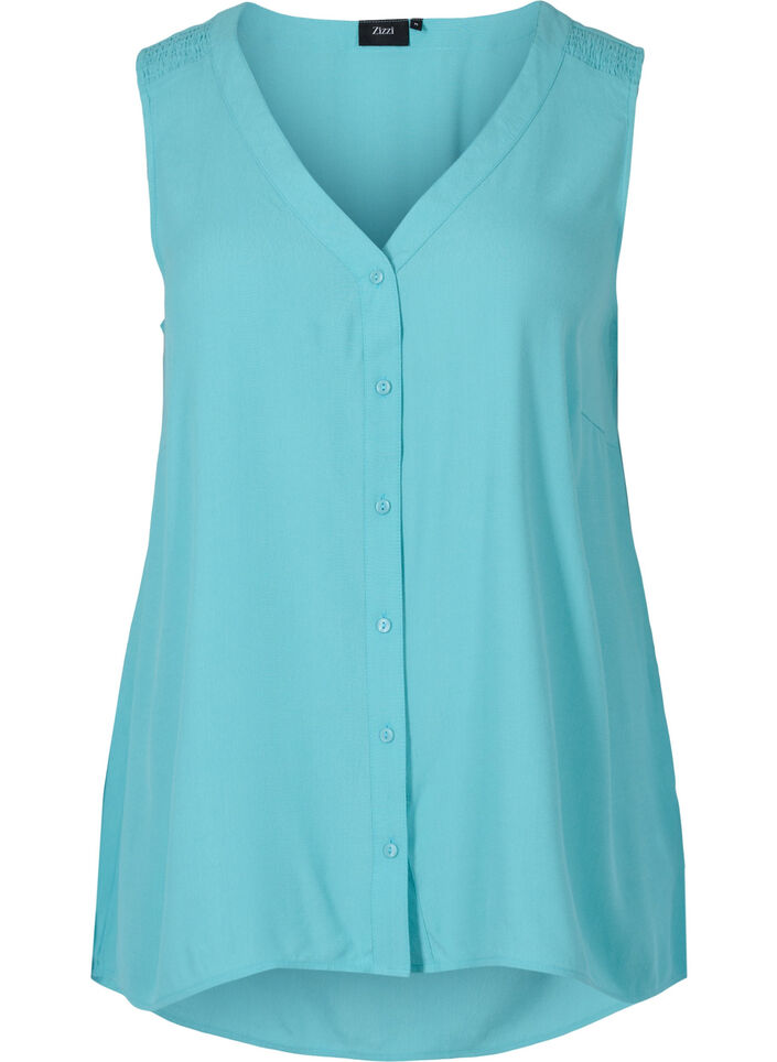 Top en viscose imprimée avec boutons, Aqua Sea, Packshot image number 0