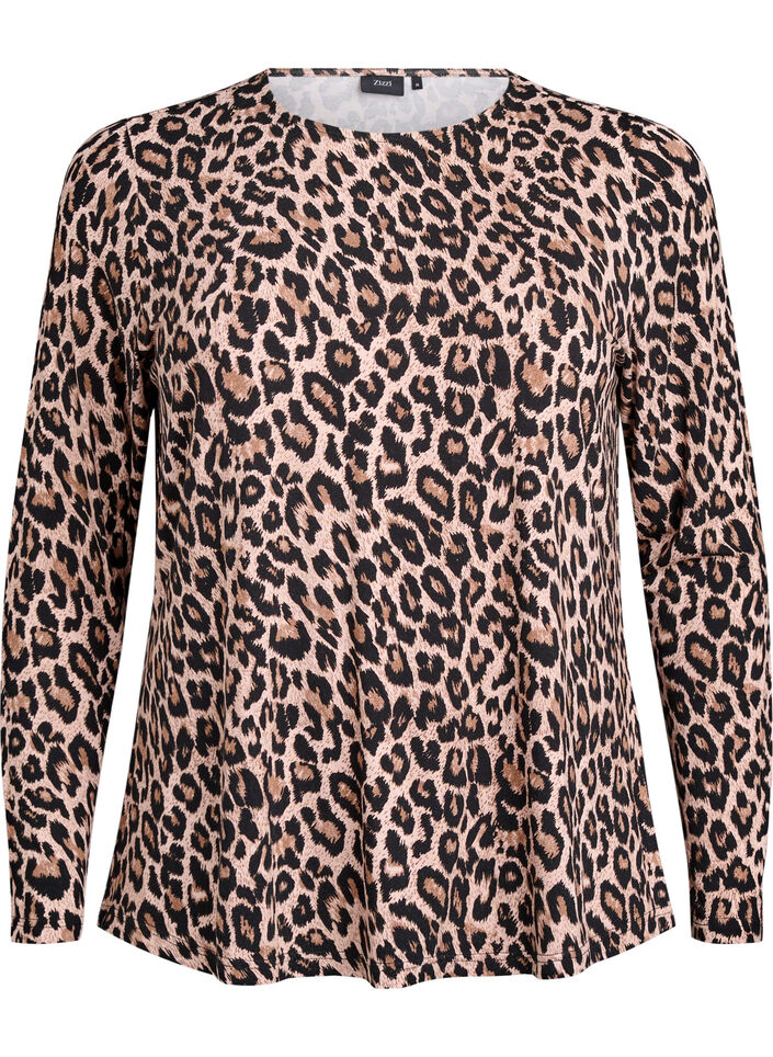 Lang&auml;rmlige Bluse mit Leopardenmuster, Braun, Packshot image number 0