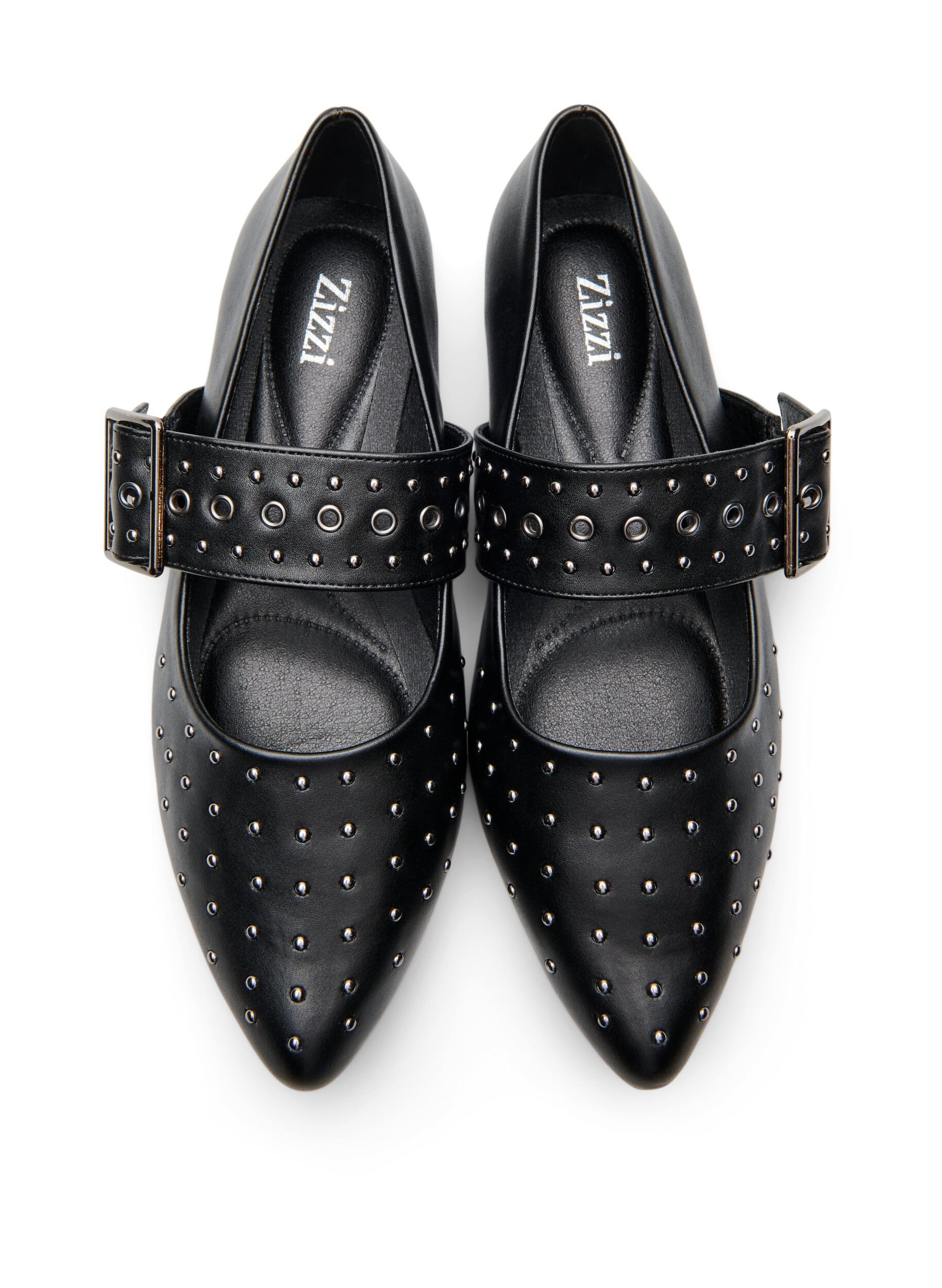 Zizzi Large - Ballerine pointue avec boucle et clous, Noir, Packshot image number 2