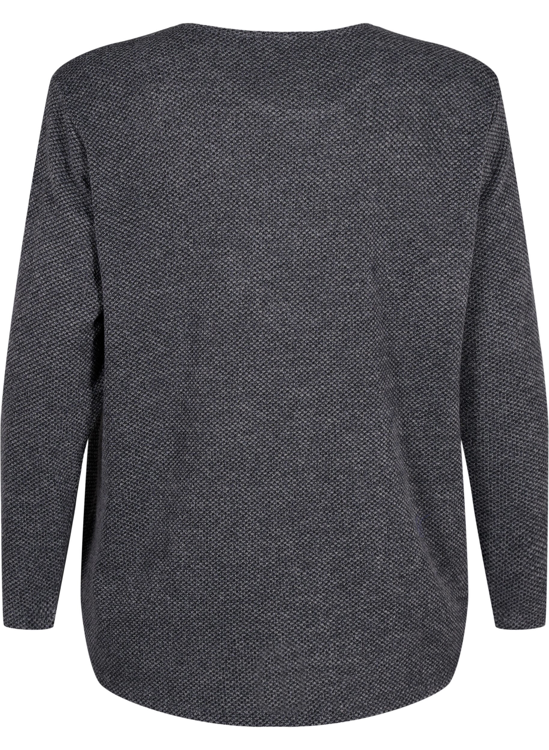 Zizzi Melange Bluse mit rund um den Neck und langen &Auml;rmel, Dark Grey, Packshot image number 1