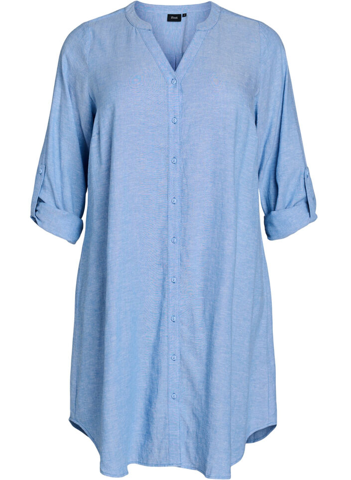 Lange Bluse aus Leinen und Viskose, Blau, Packshot image number 0