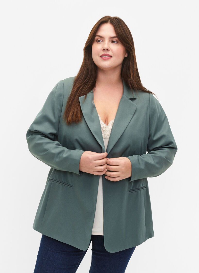 FLASH - Blazer simple avec bouton, Vert foncé, Model image number 0