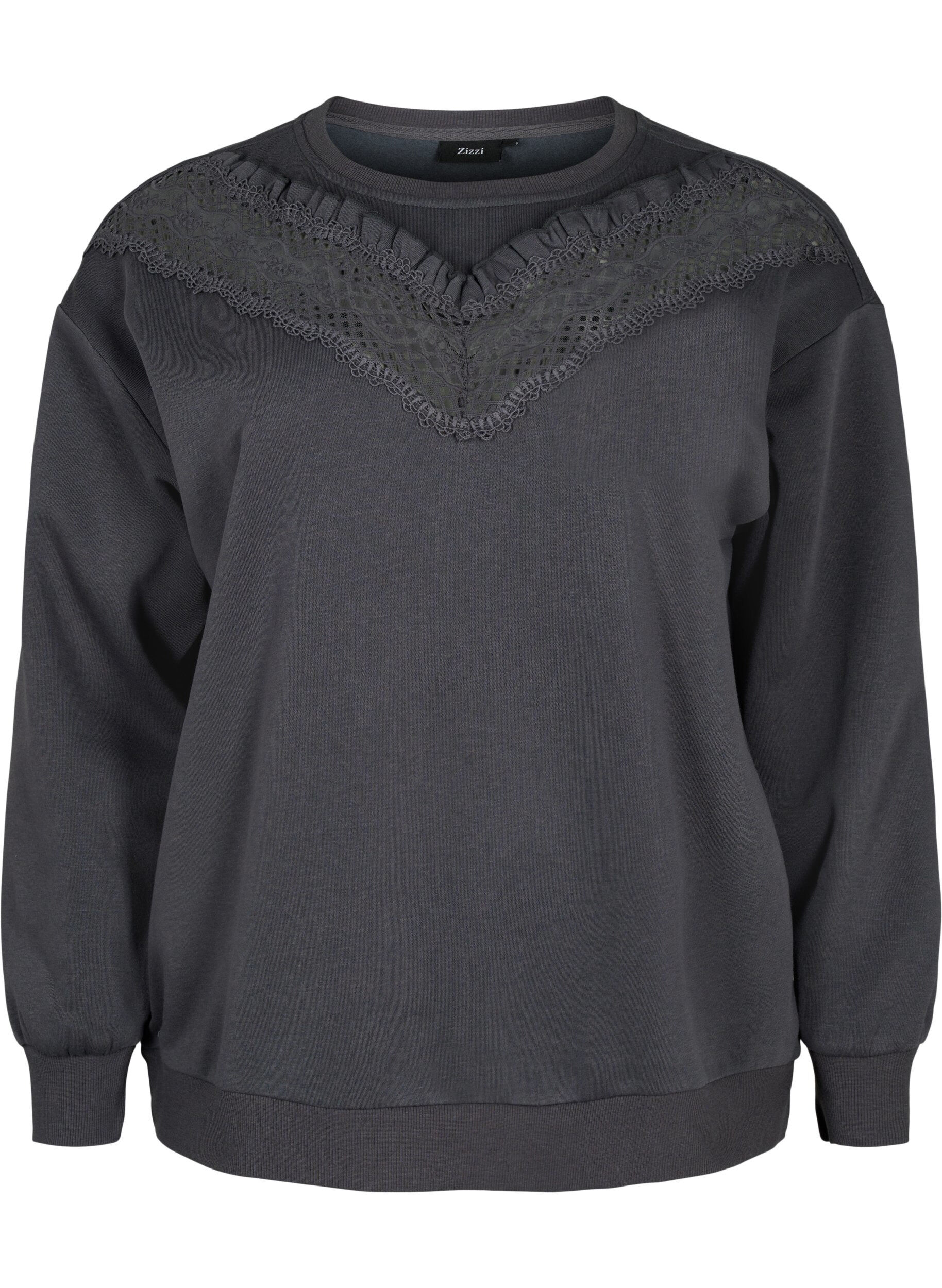 Zizzi Sweatshirt mit R&uuml;schen und H&auml;keldetail, Dark Grey, Packshot image number 0