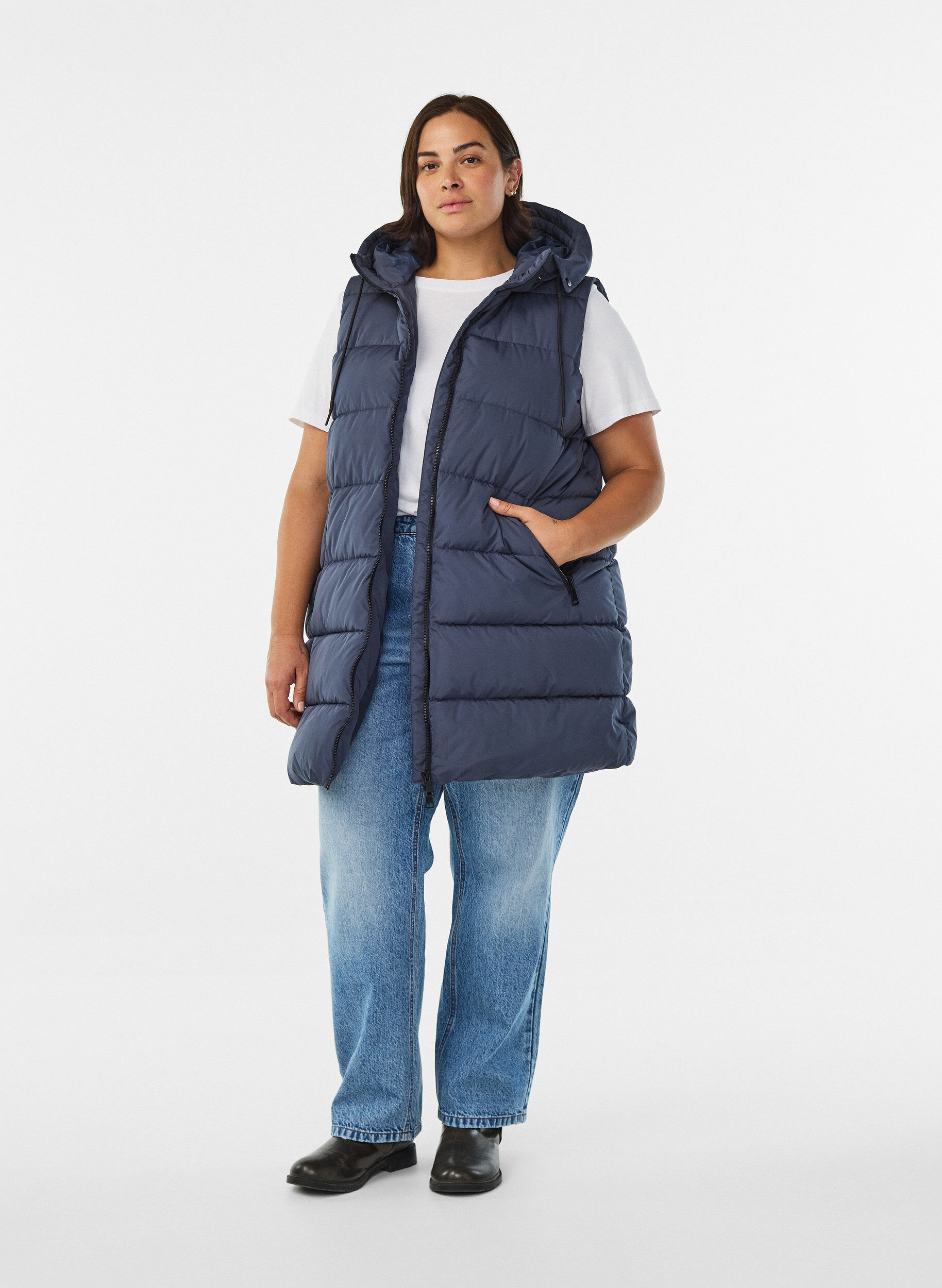 ZizziVeste longue avec capuche et poches, Bleu, Model image number 1