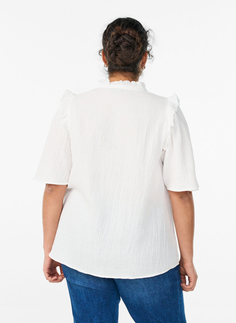 Bluse aus Baumwoll-Musselin mit Broderie Anglaise und 1/2-&Auml;rmeln, Wei&szlig;, Model image number 2
