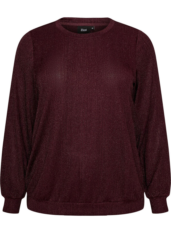 Blouse avec texture verticale et fils scintillants, Bordeaux, Packshot image number 0