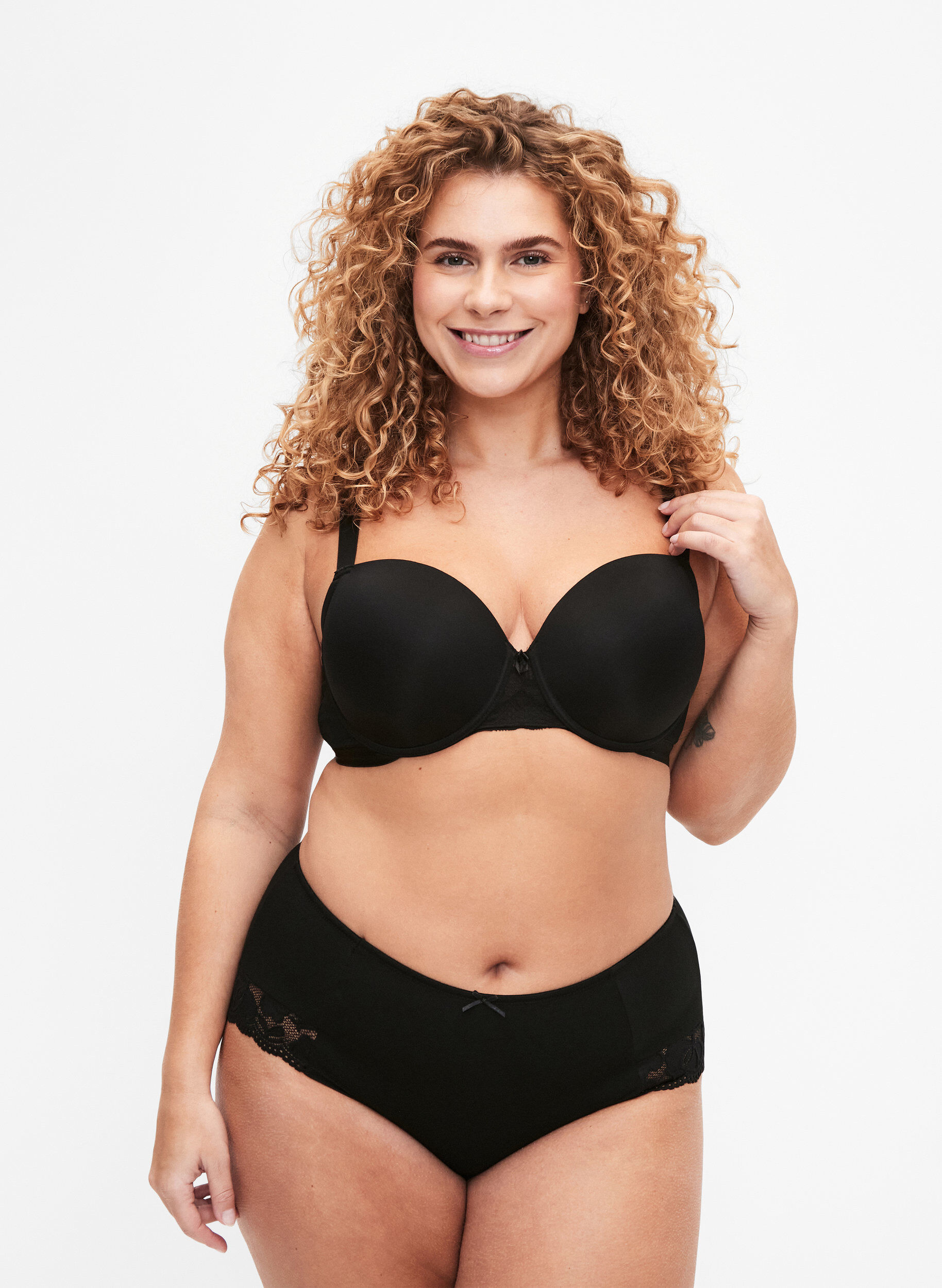 Lot de 3 culottes taille haute avec bordure en dentelle, Noir, Model