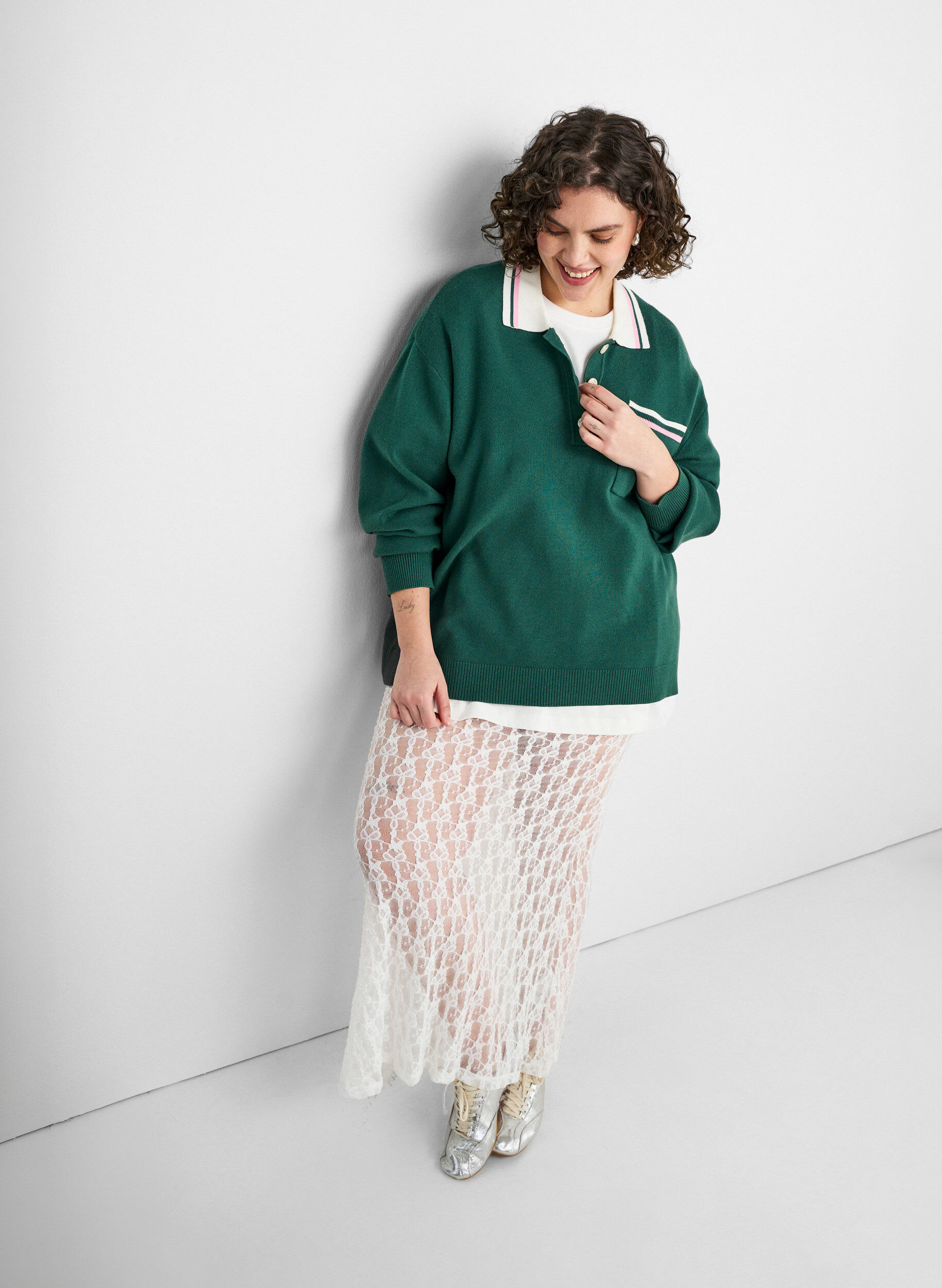 Zizzi Jupe longue en dentelle transparente, Blanc, Image image number 1