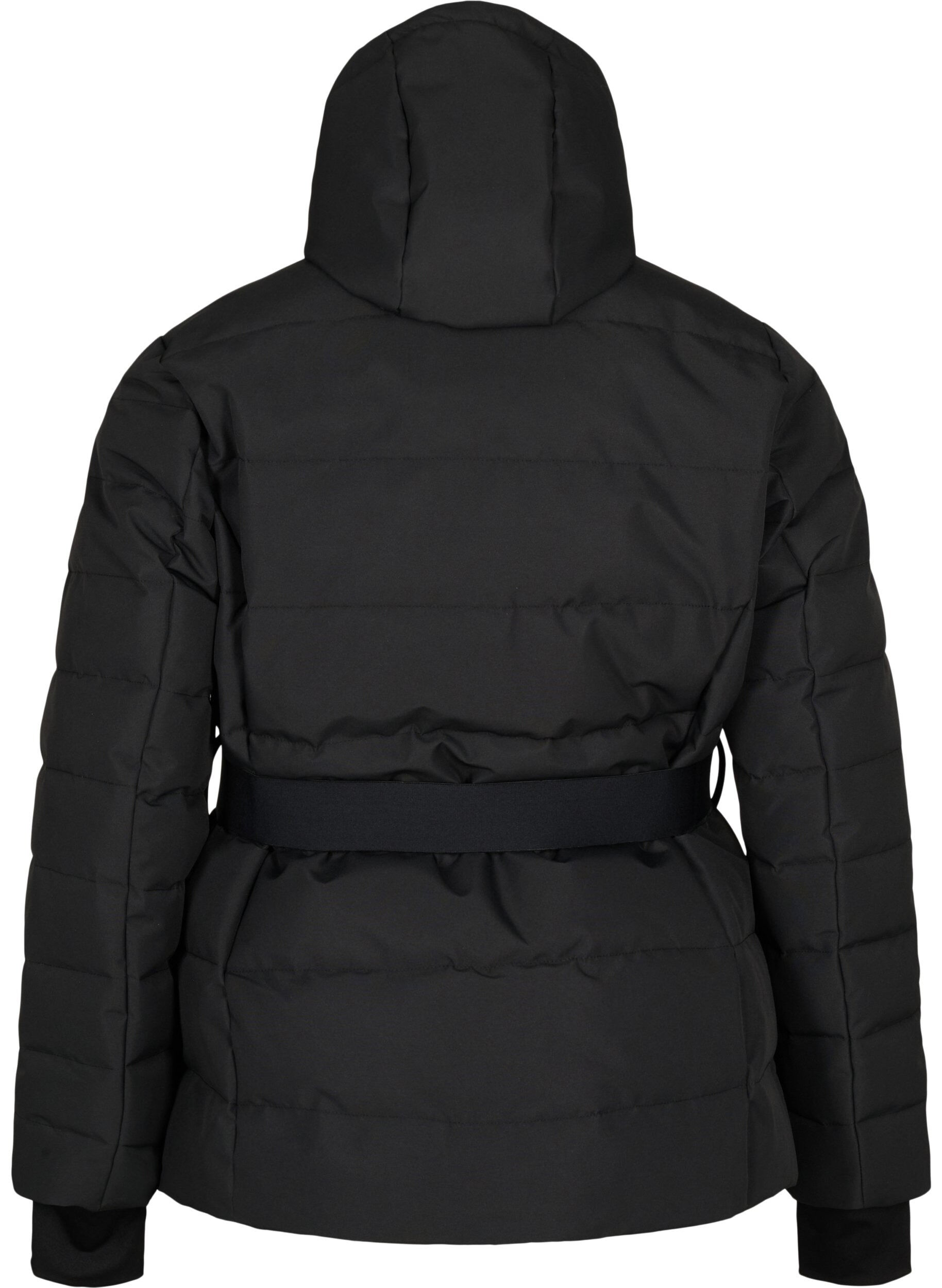 Zizzi Ski-Jacke mit Kapuze und G&uuml;rtel, Black, Packshot image number 1