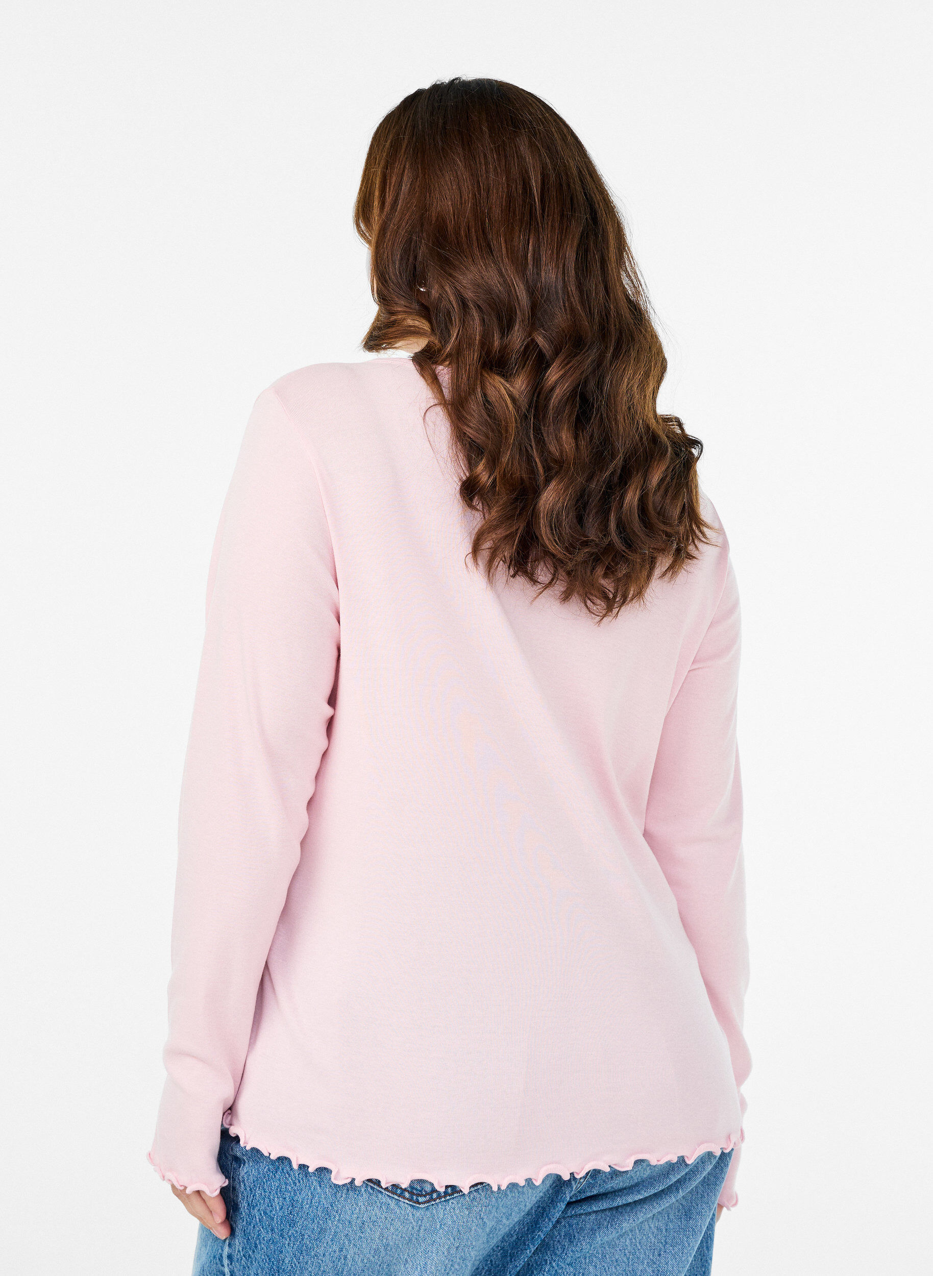 Zizzi Jerseybluse mit Kn&ouml;pfen und welligen Kanten, Pink, Model image number 2