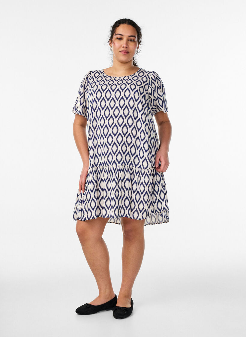 Robe en viscose avec d&eacute;coupe, Bleu, Model image number 1