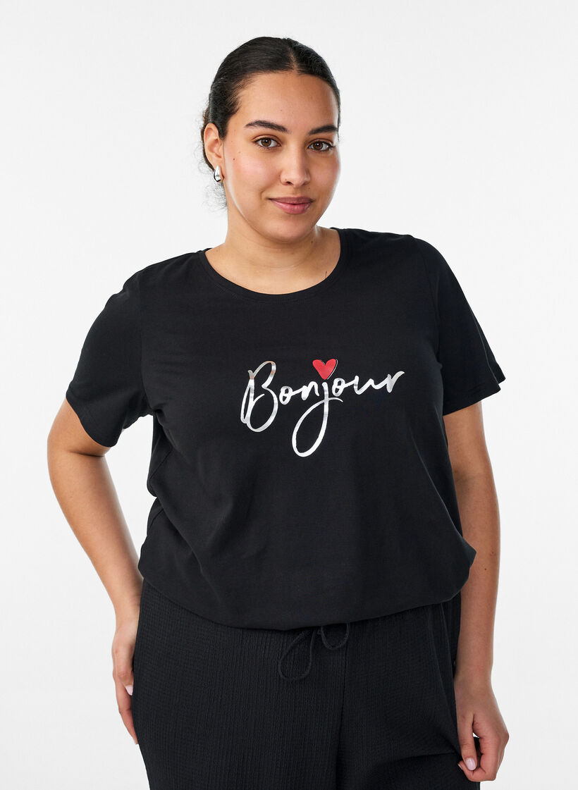 T-Shirt mit Print, Schwarz, Model image number 0