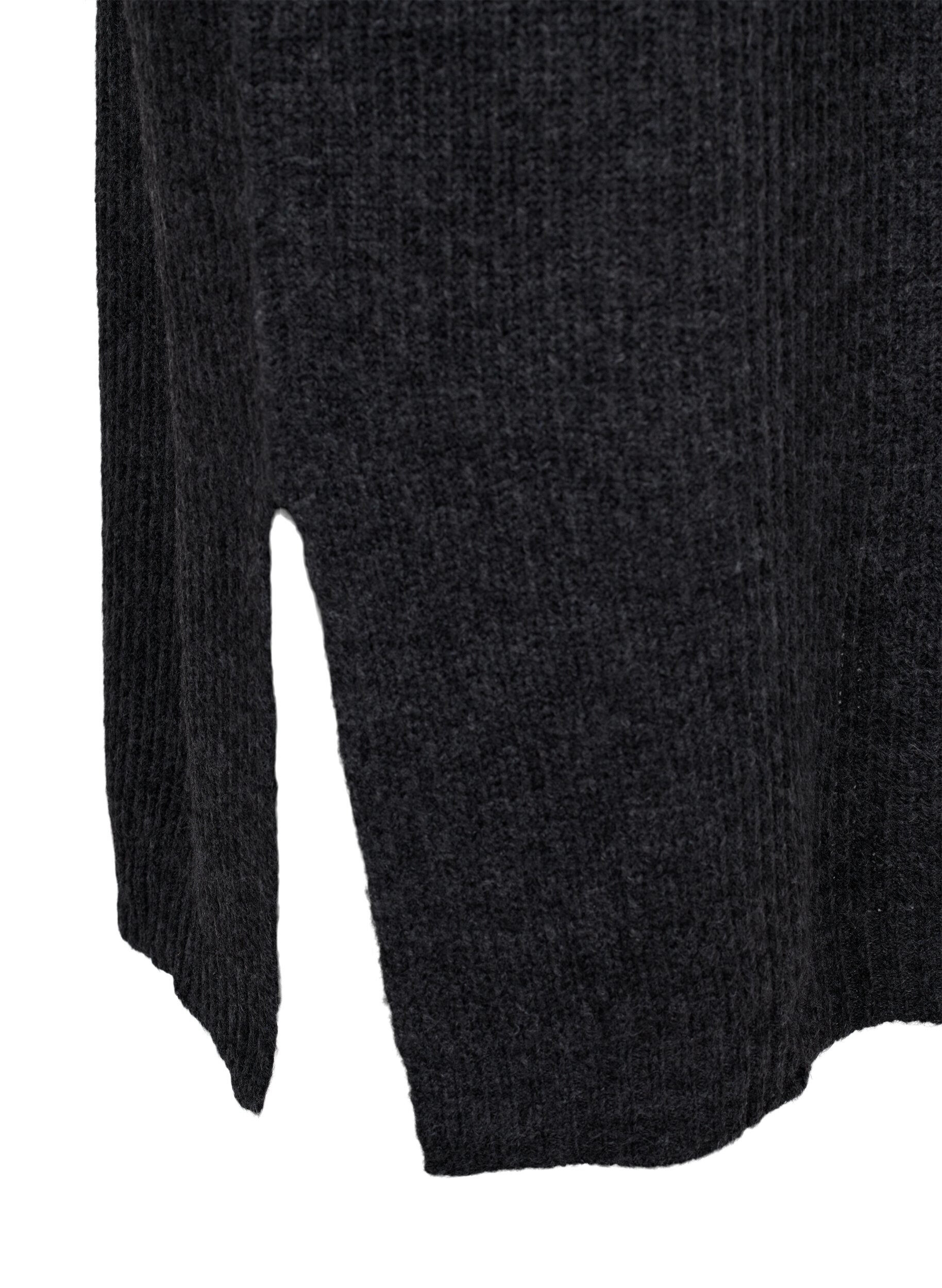 ZizziLanges, &uuml;bergro&szlig;es Strickkleid mit Schlitz, Grau, Packshot image number 3