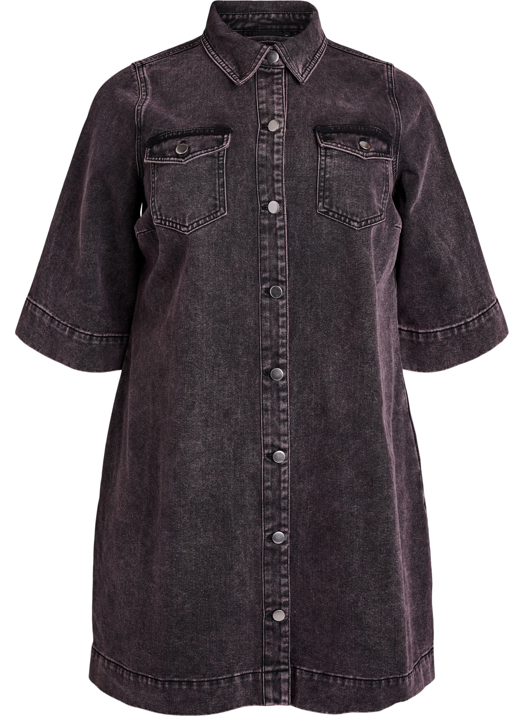 Robe courte en jean avec poches poitrine et manches courtes