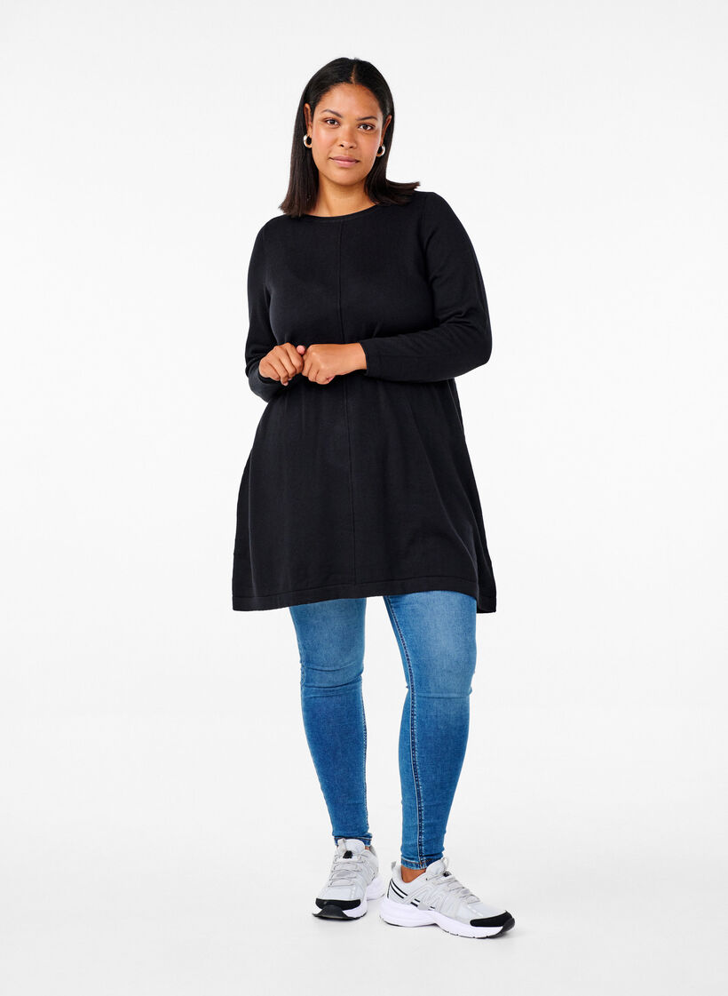 Robes tricot&eacute;es en m&eacute;lange coton-viscose, Noir, Model image number 1