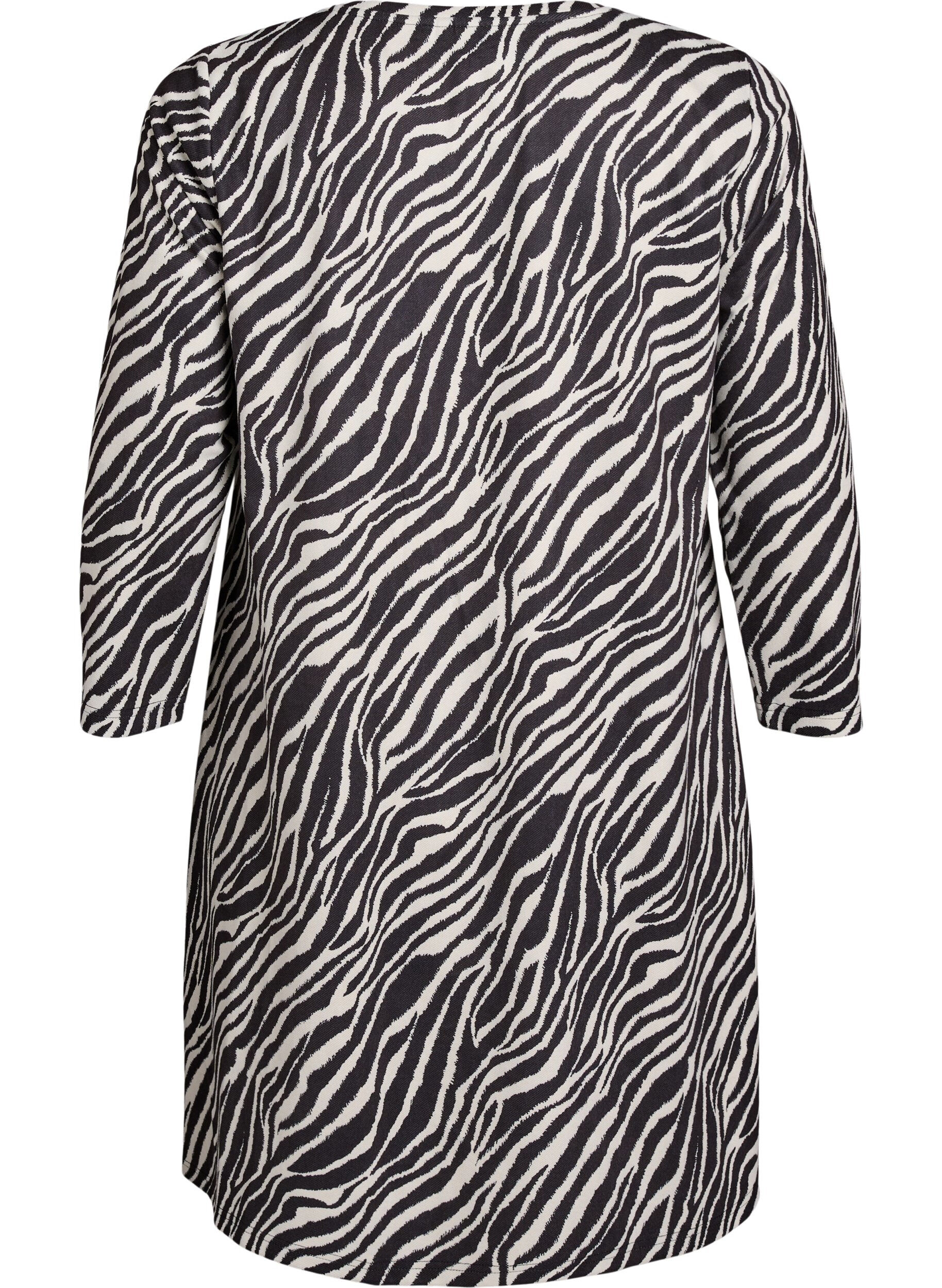 Zizzi Robe en trap&egrave;ze courte avec manches 7/8, Noir, Packshot image number 1