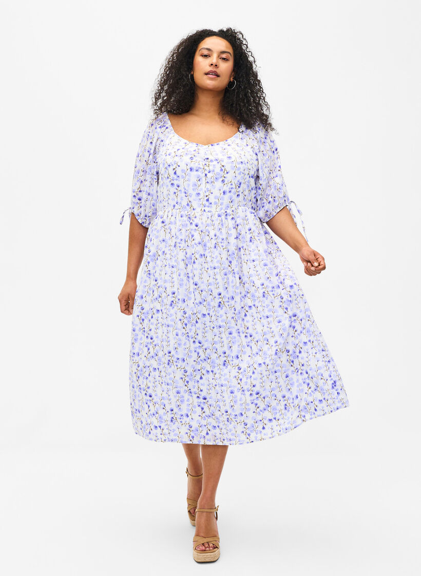 Sommerkleid mit Blumenmotiv und Spitzendetails, Sand Verbena AOP, Model image number 0