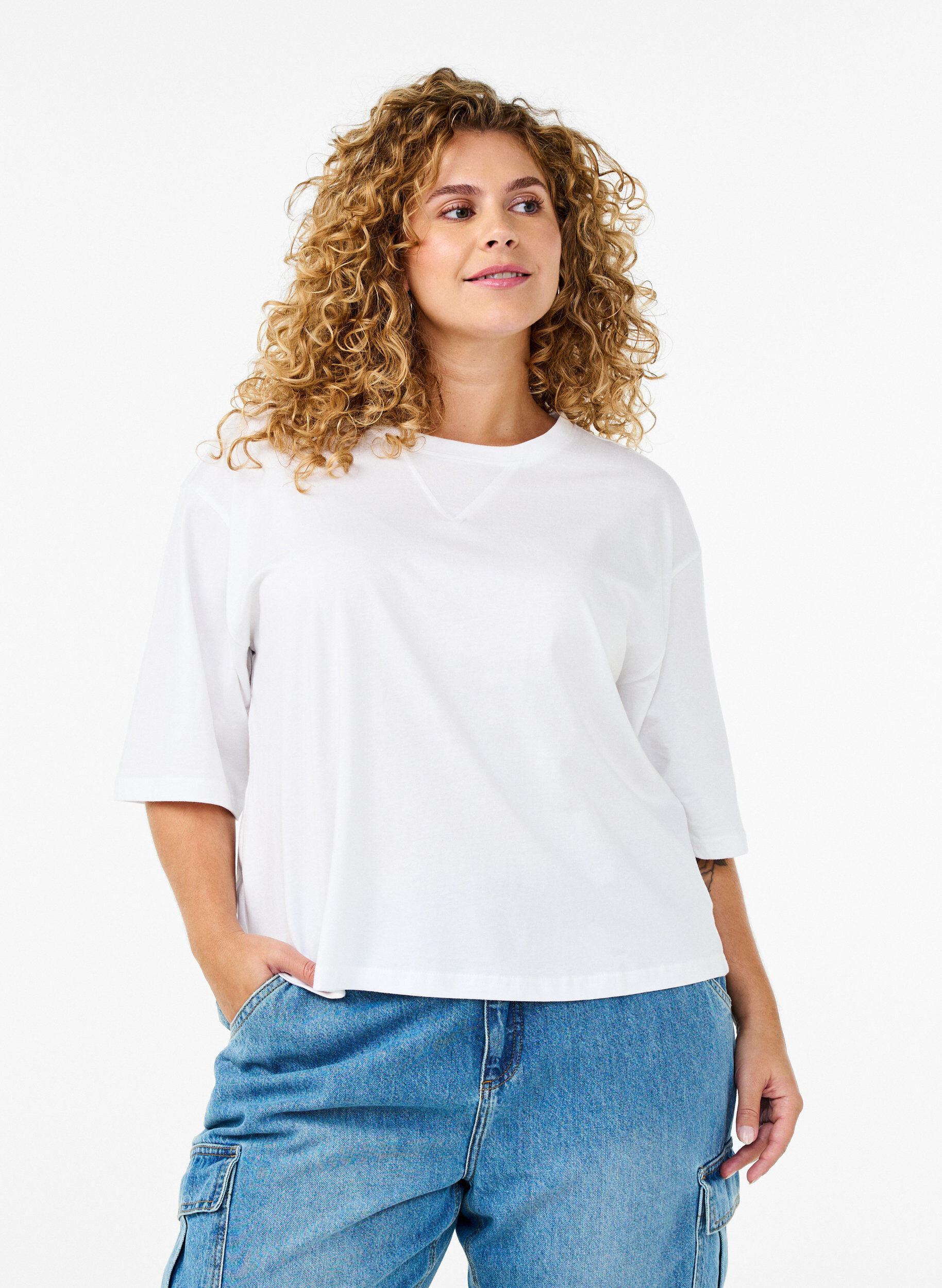 Zizzi Boxy T-Shirt aus Bio-Baumwolle, Wei&szlig;, Model image number 0