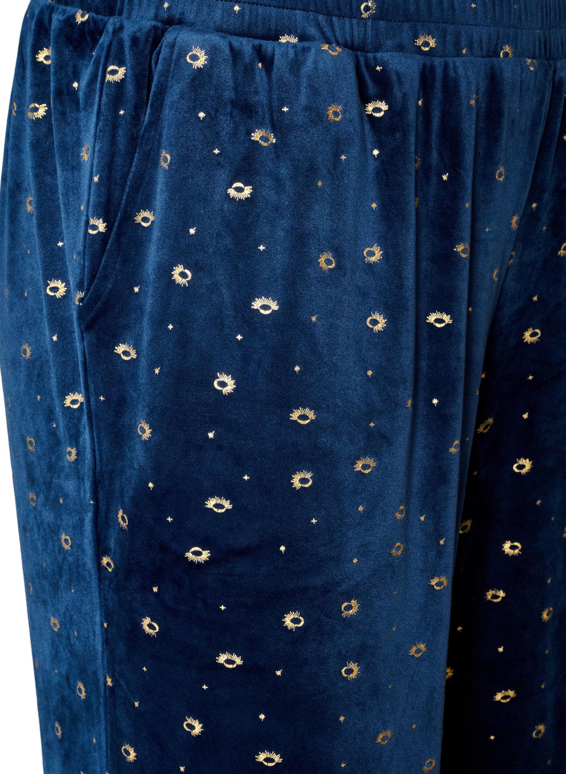 ZizziBas de pyjama en velours avec un imprim&eacute; int&eacute;gral, Bleu, Packshot image number 2