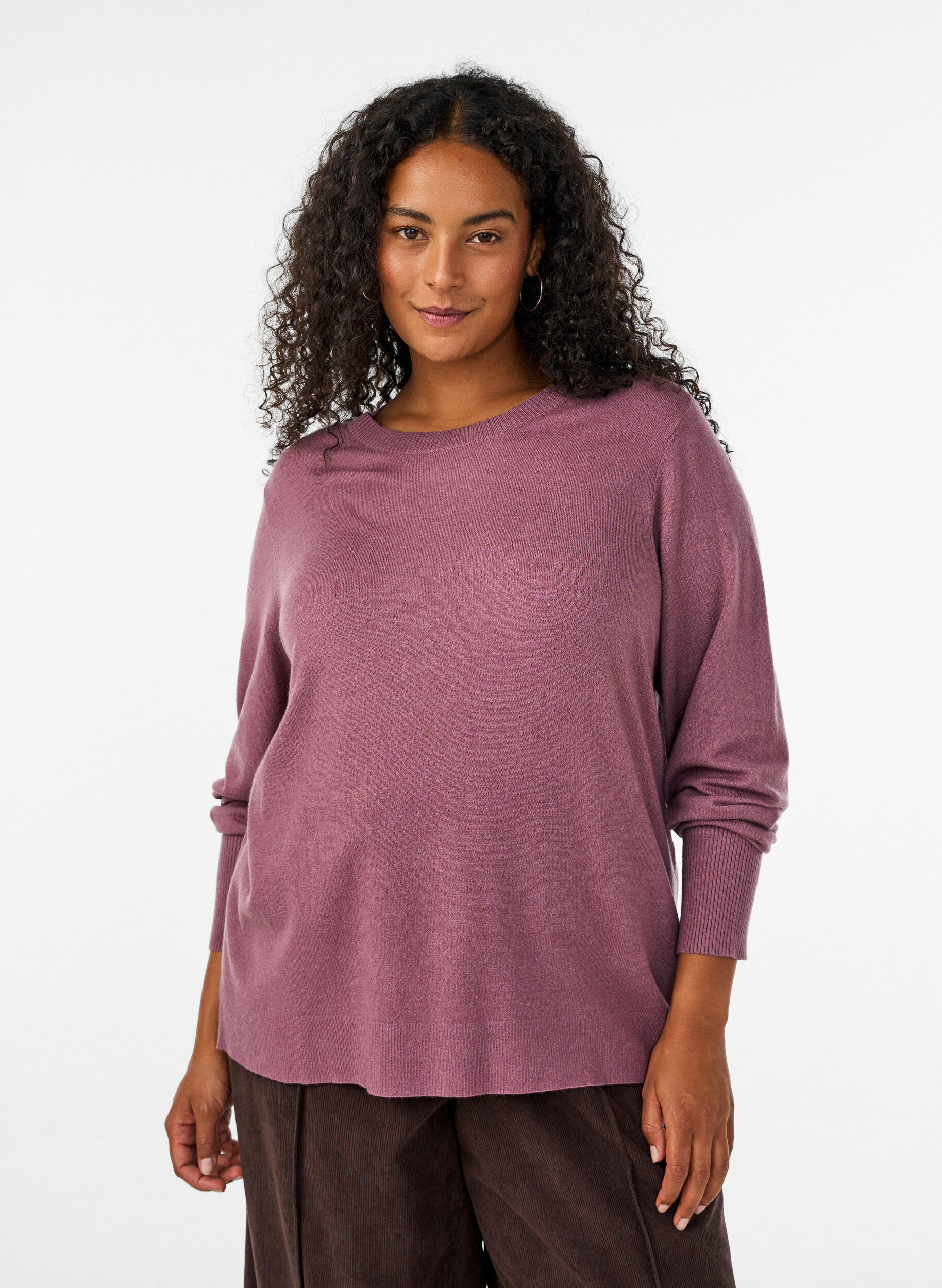 ZizziBlouse en maille avec un col rond, Rose, Model image number 0