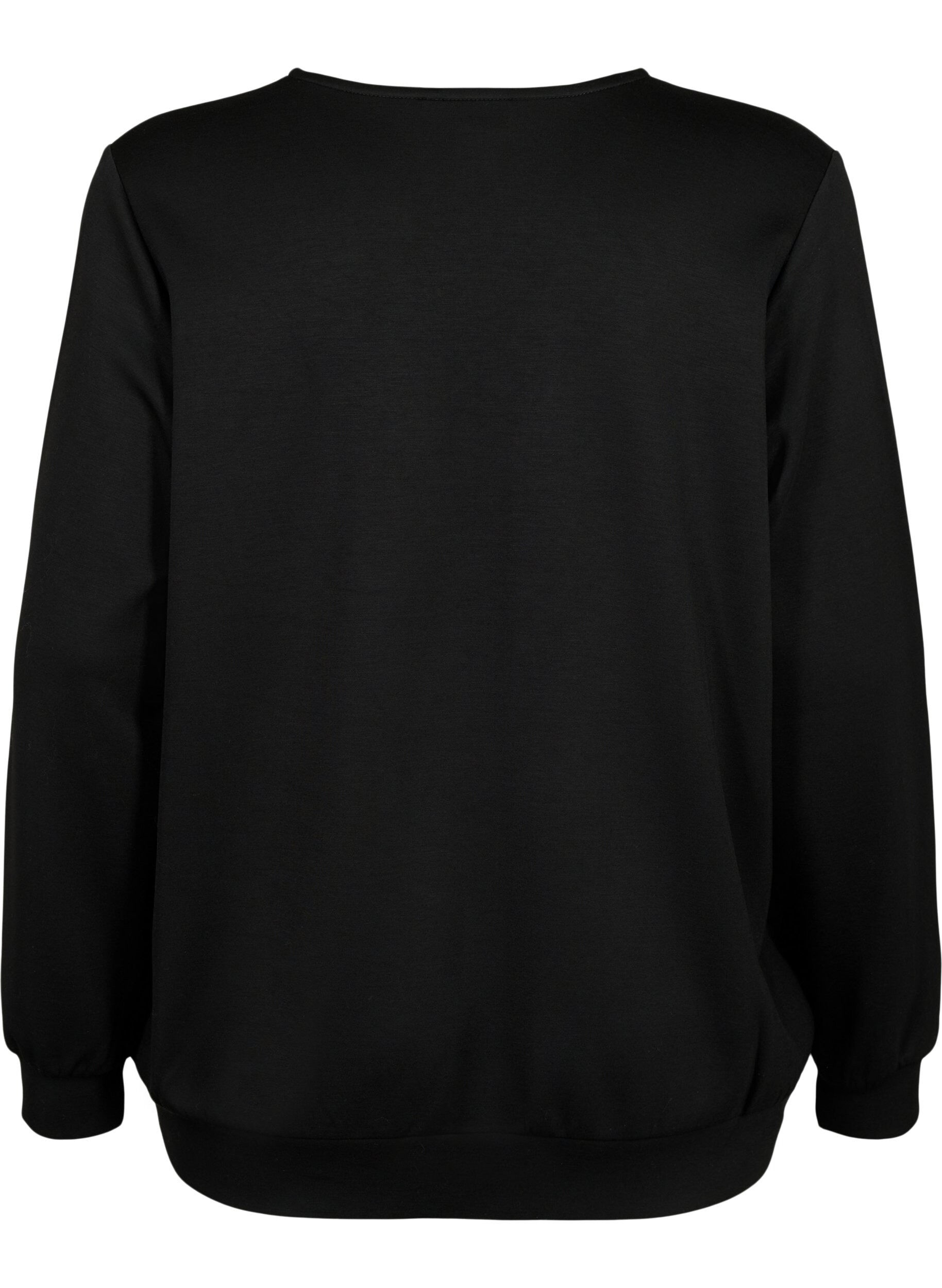 Zizzi Sweatshirt mit V-Ausschnitt und Tasche, Black, Packshot image number 1