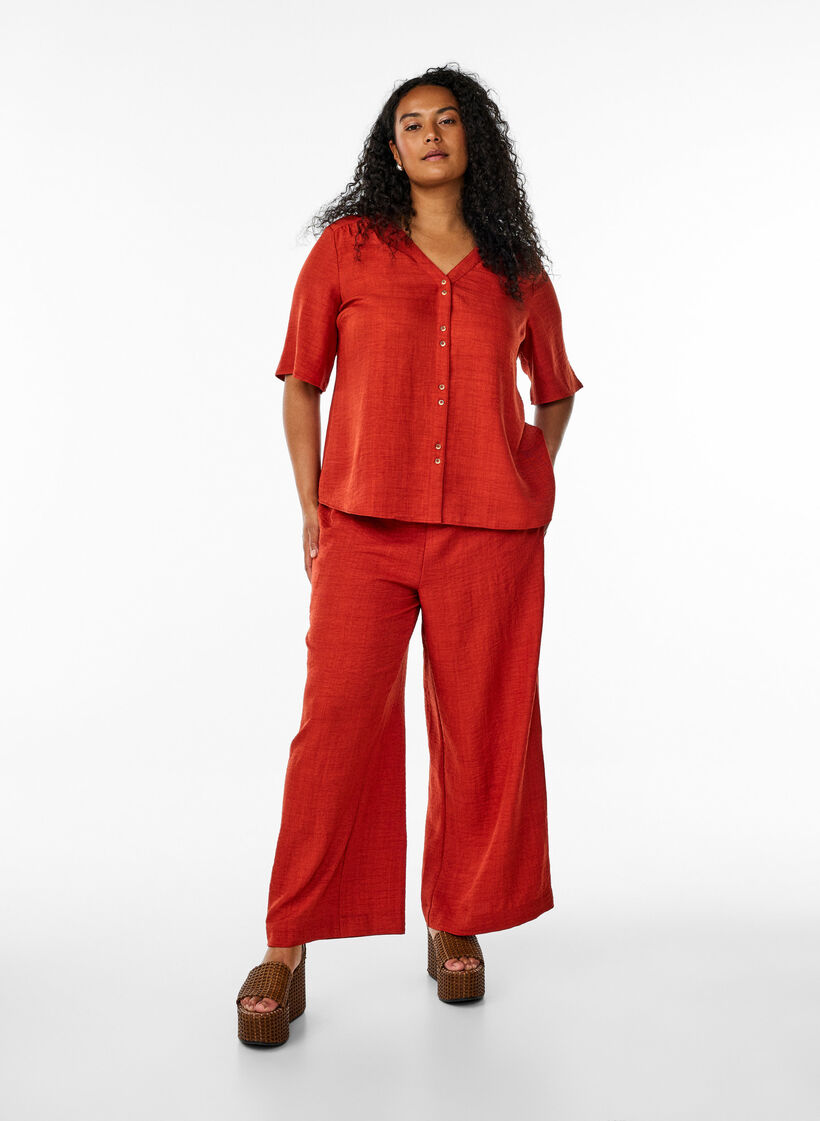 Pantalon ample avec ceinture &eacute;lastique et poches, Rouge, Model image number 0