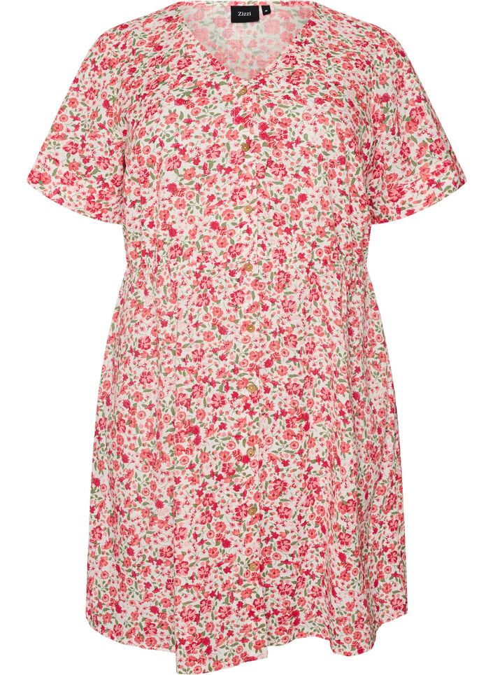 Kurzes Kleid aus Baumwolle mit Blumenprint, Rot, Packshot image number 0