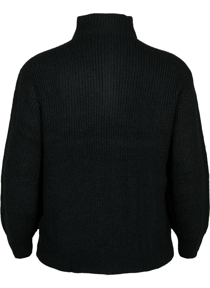 Pull en tricot avec col haut et fermeture &eacute;clair, Noir, Packshot image number 1