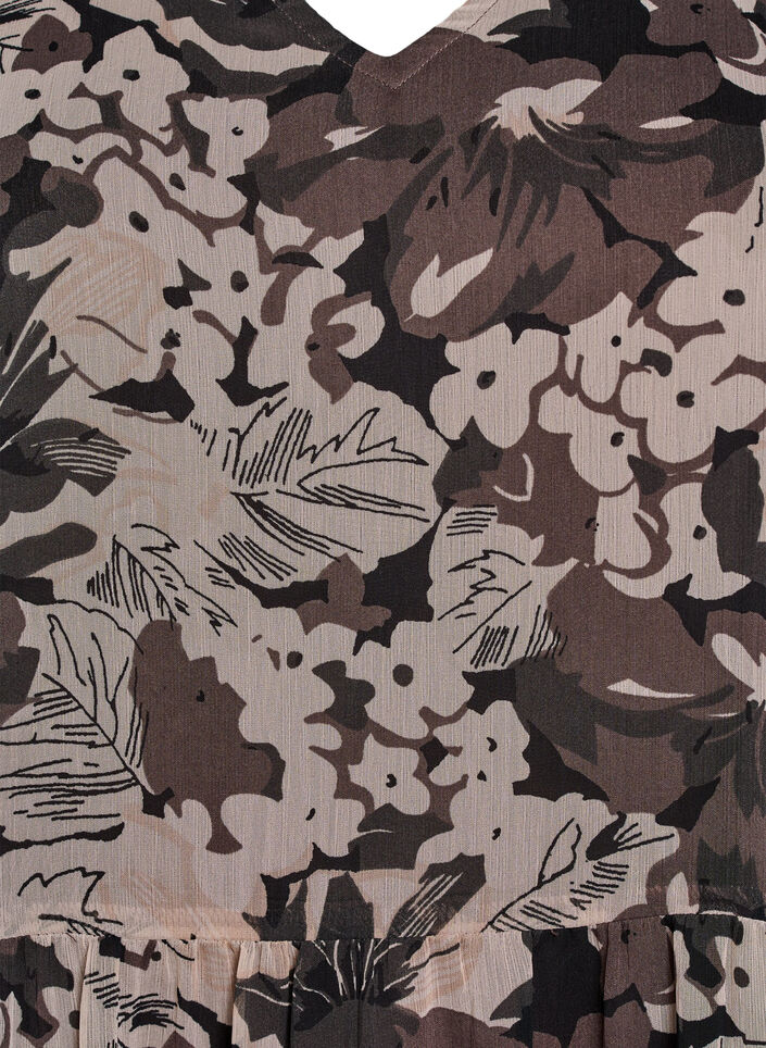 Kurzes A-Linien-Kleid mit geblümtem Print, Schwarz, Packshot image number 2