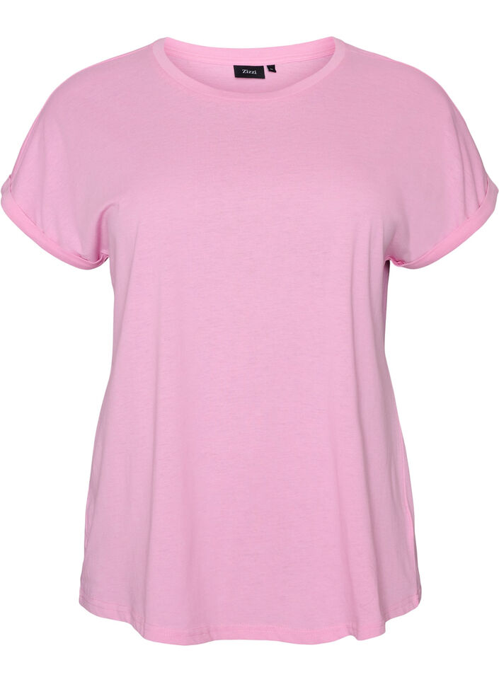 T-shirt &agrave; manches courtes en coton m&eacute;lang&eacute;, Rose, Packshot image number 0