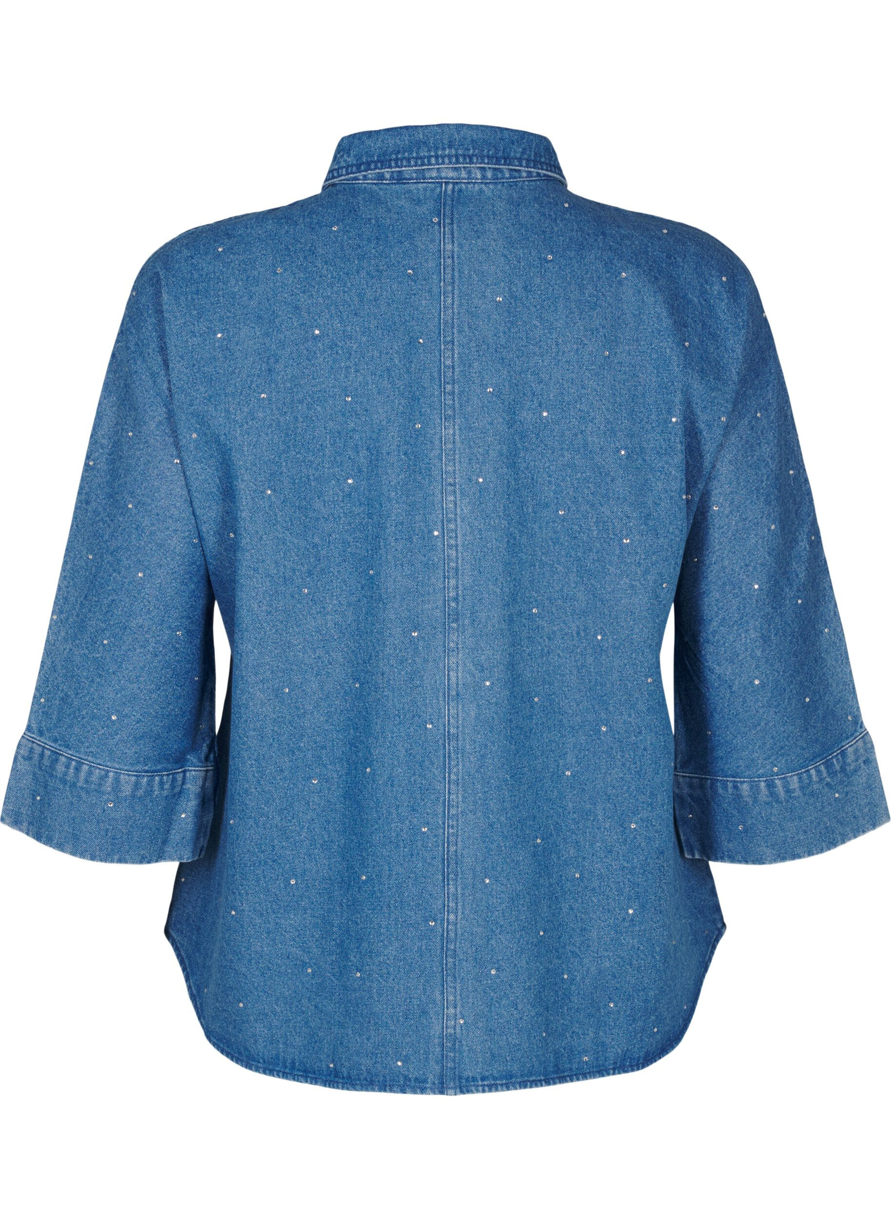 Zizzi Jeanshemd mit Strass-Steinchen und 3/4 &Auml;rmeln, Bl. Denim Rhinestone, Packshot image number 1