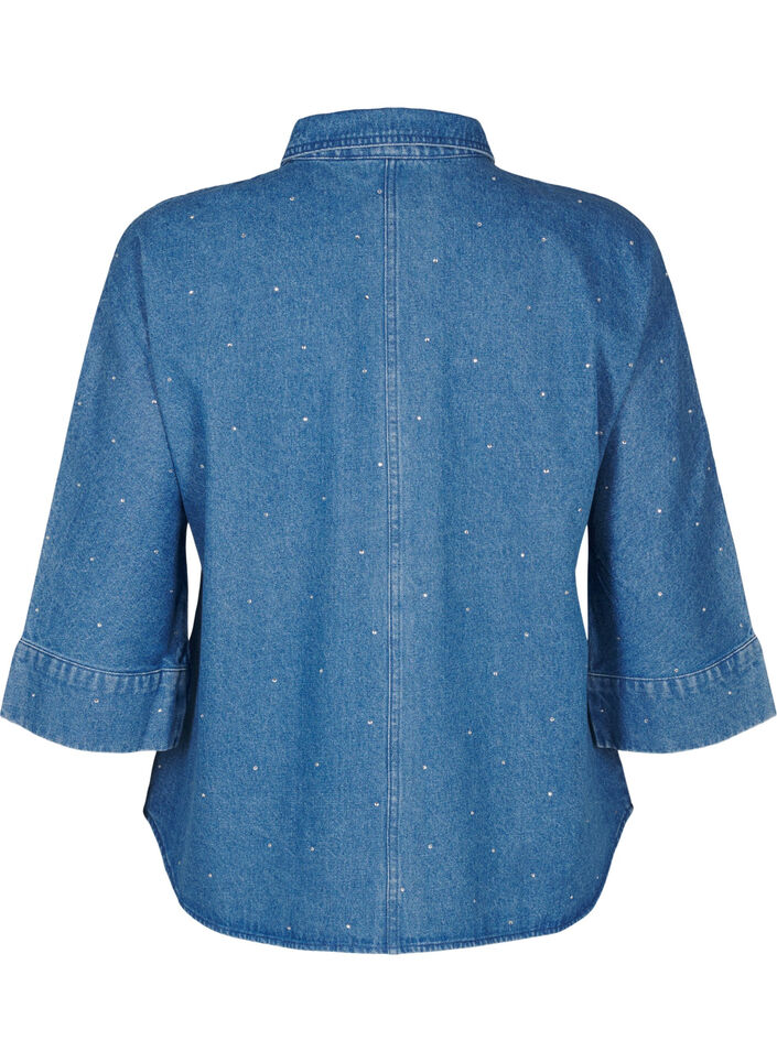 Jeanshemd mit Strass-Steinchen und 3/4 Ärmeln, Bl. Denim Rhinestone, Packshot image number 1