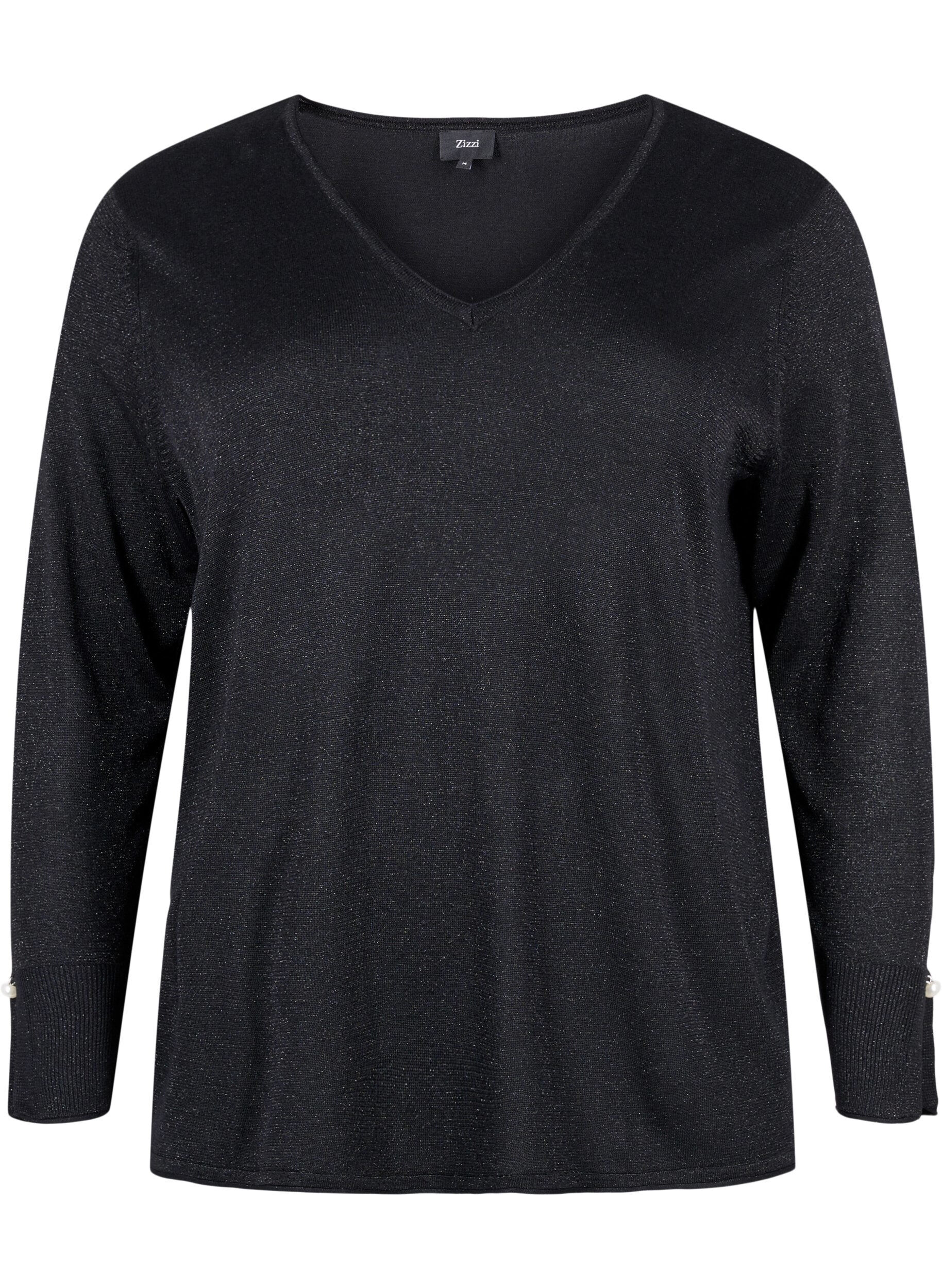 Zizzi Blouse en tricot de viscose scintillante, Black w. DTM Lurex, Packshot image number 0