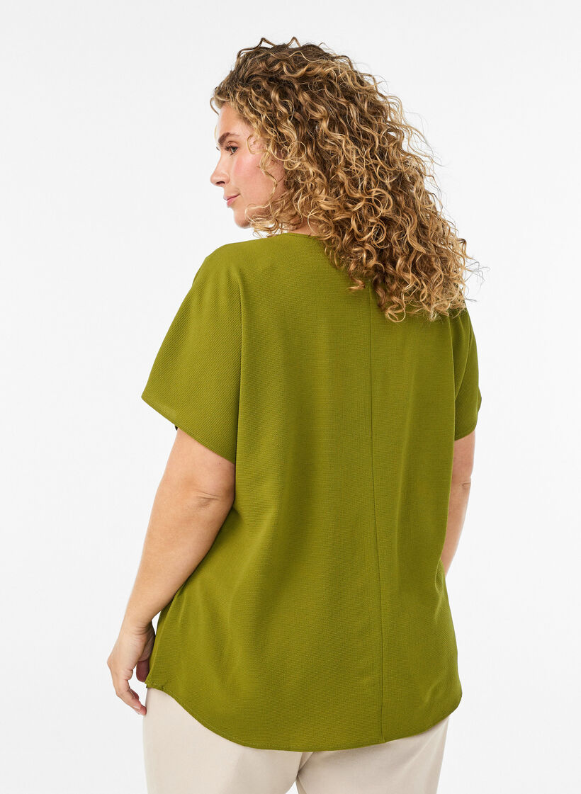 Bluse mit kurzen &Auml;rmeln und Rundhalsausschnitt, Gr&uuml;n, Model image number 2