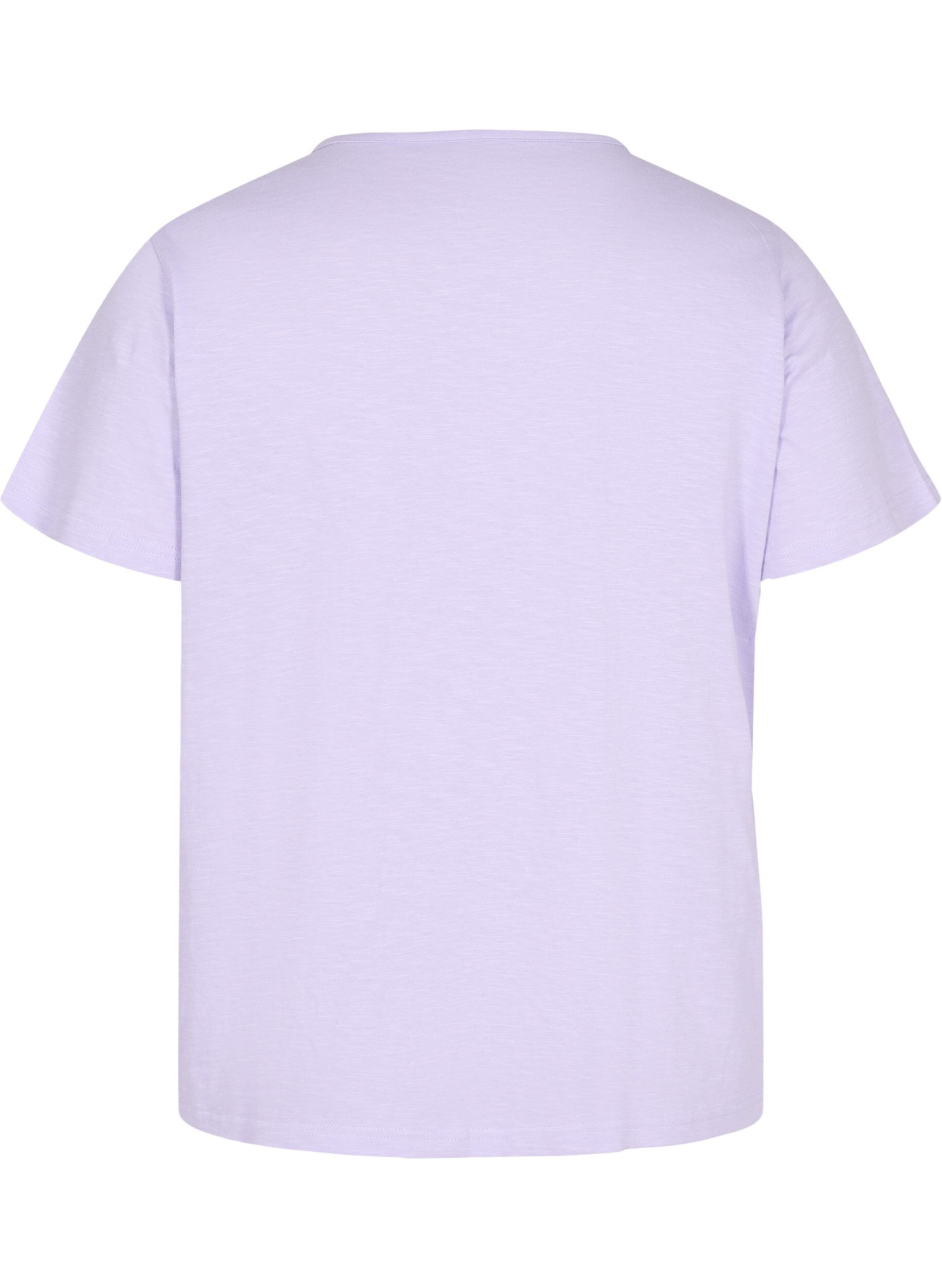 Zizzi T-shirt en coton avec ruban en dentelle, Lavender, Packshot image number 1