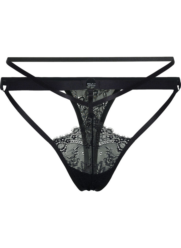 G-String mit Spitze, Black, Packshot image number 0