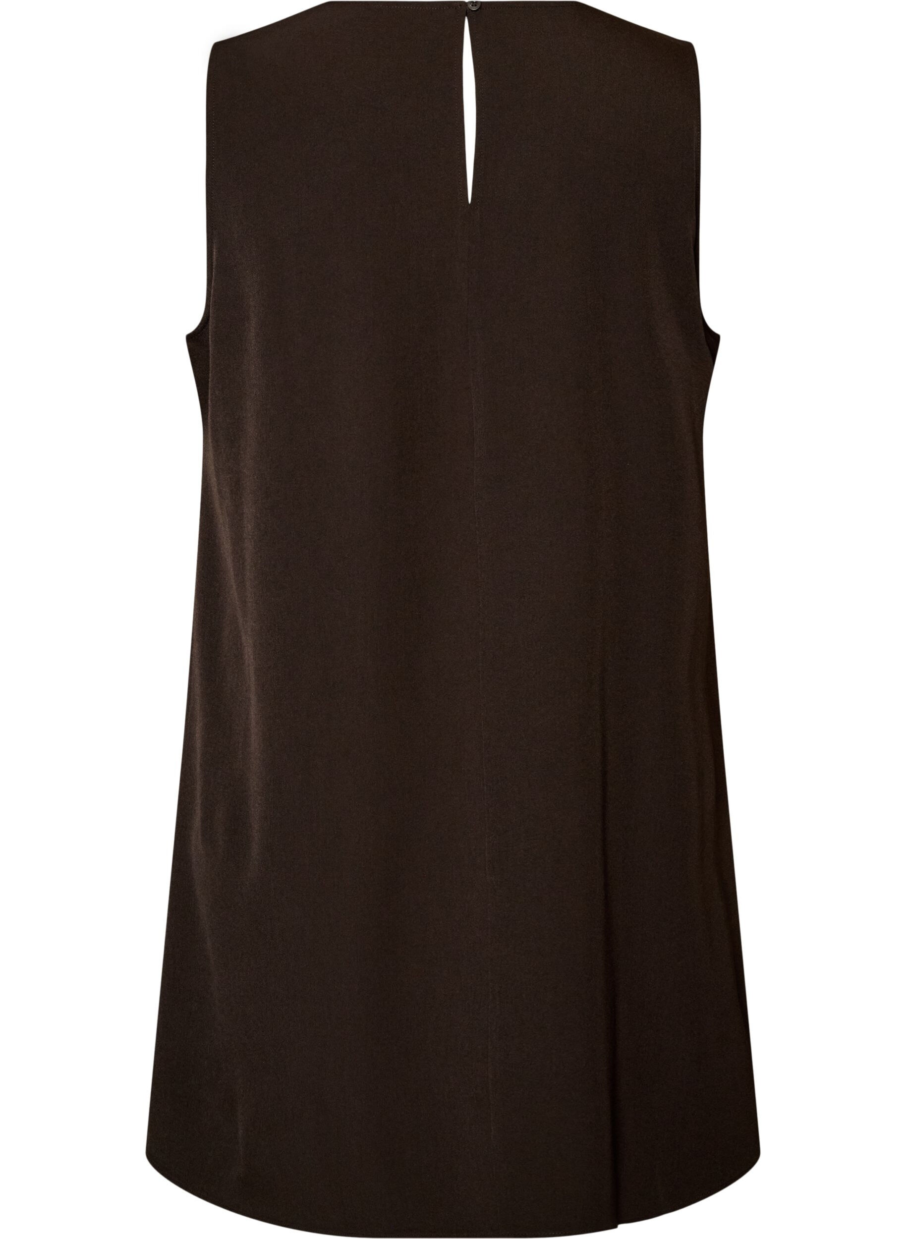 Zizzi&Auml;rmelloses A-Linien-Kleid mit Nadelstreifen, Braun, Packshot image number 1