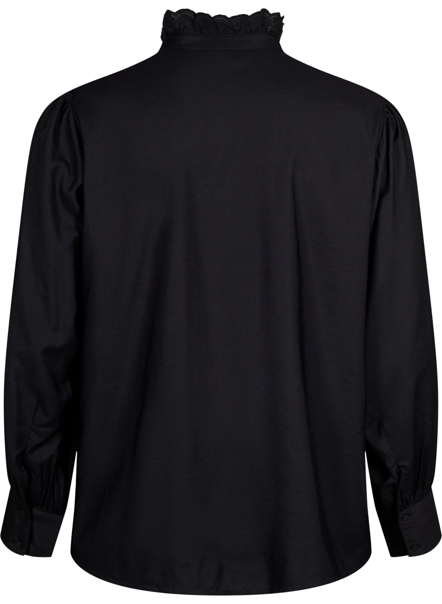 Zizzi Viskose Shirt Bluse mit Ruffles, Black, Packshot image number 1