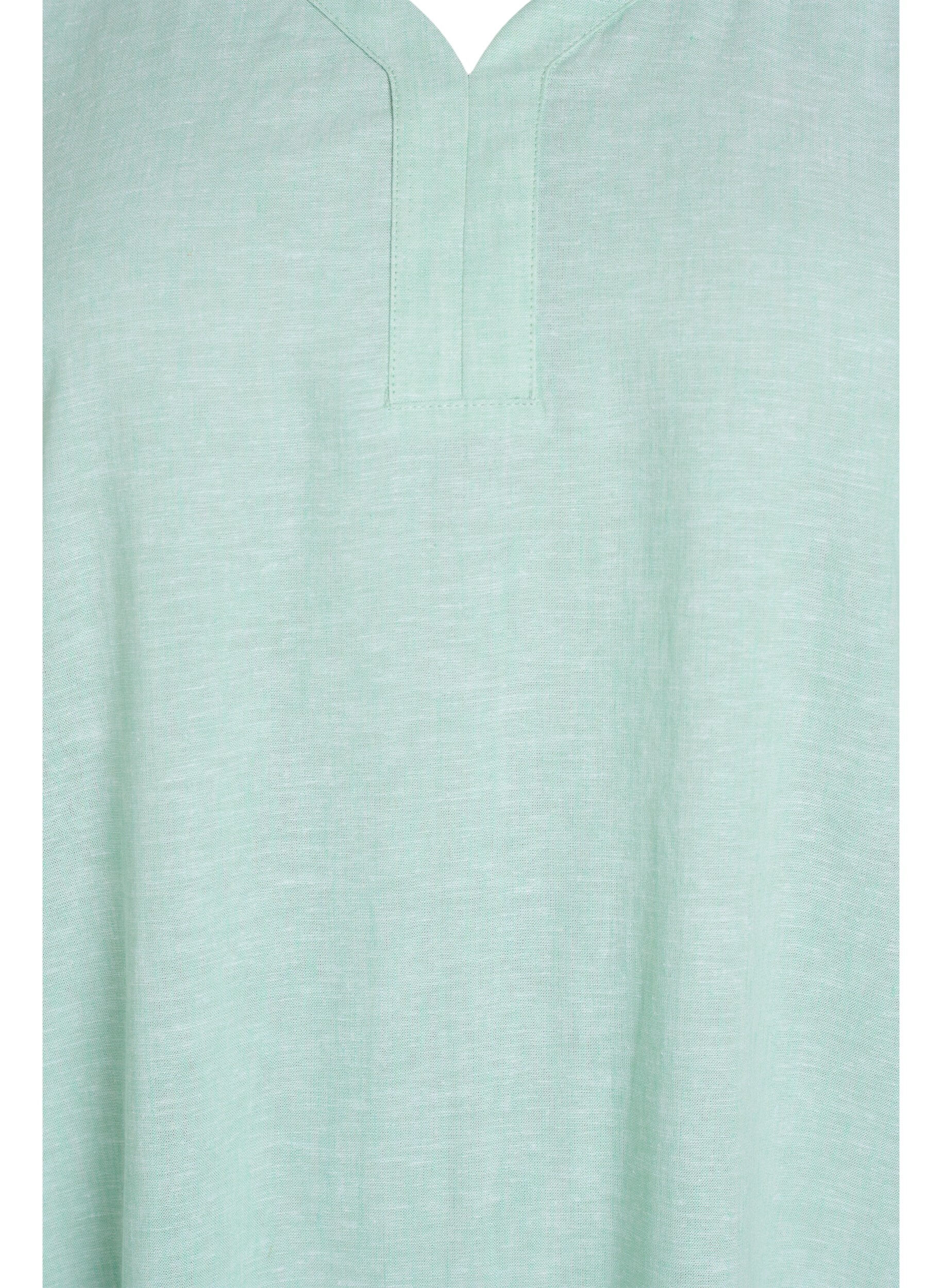 Zizzi Robe mi-longue en lin et viscose &agrave; manches courtes, Vert clair, Packshot image number 2