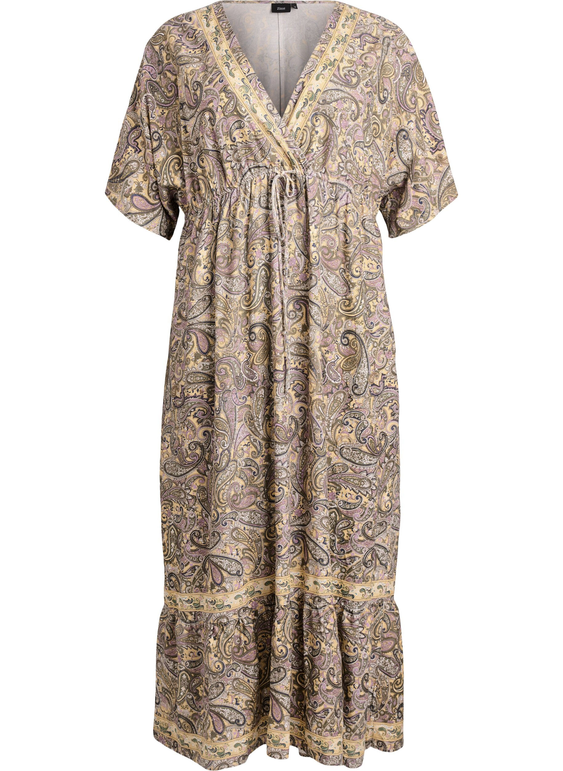 Robe longue en viscose &agrave; imprim&eacute; cachemire