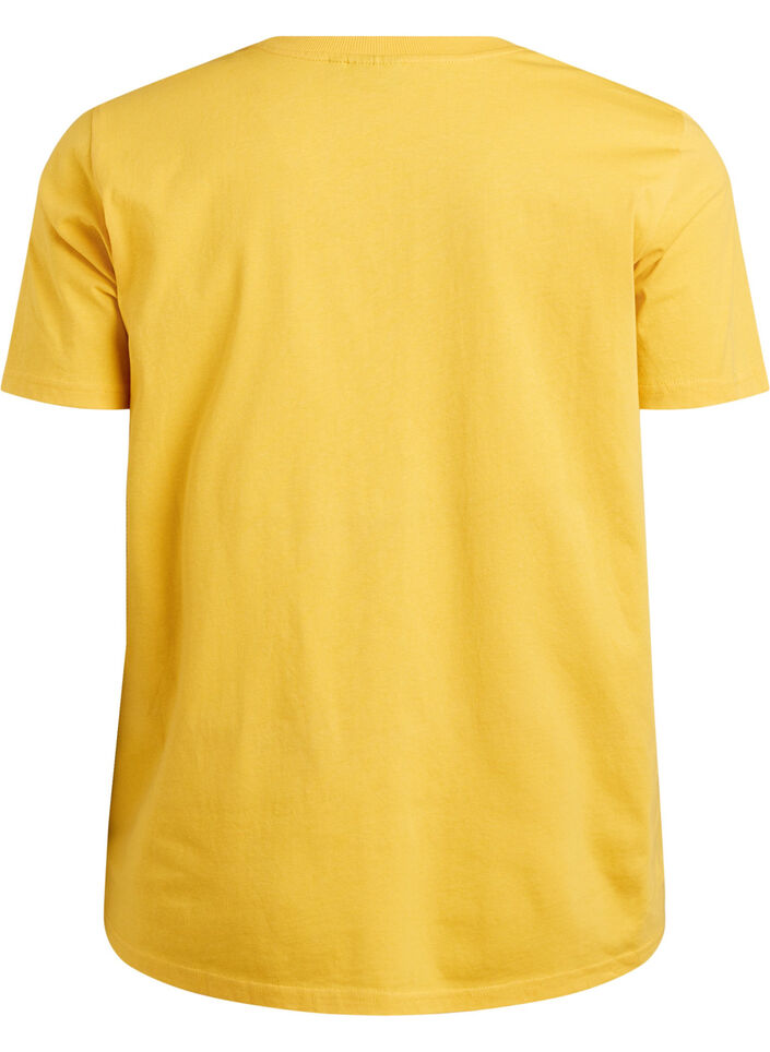 T-shirt basique en coton &agrave; col rond, Jaune, Packshot image number 1