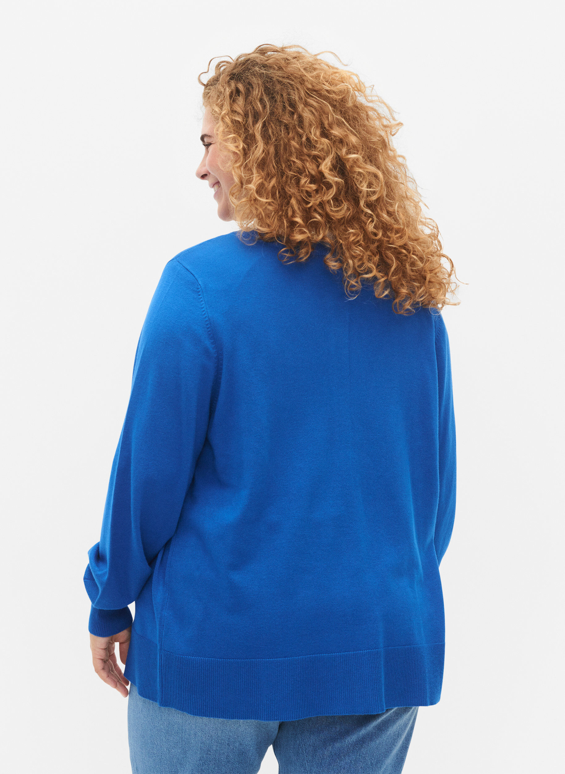 Zizzi Viskose-Strickjacke mit Kn&ouml;pfen, Princess Blue, Model image number 1