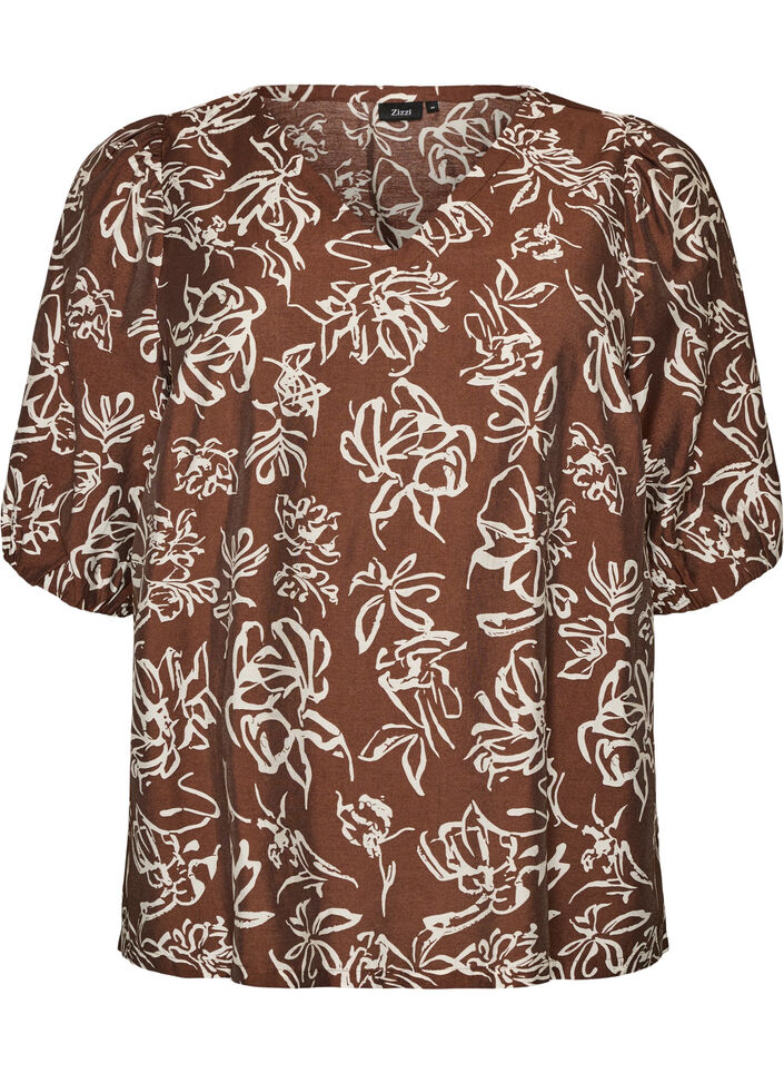 Blouse en viscose avec col en V, Marron, Packshot image number 0