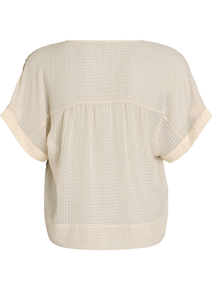 Blouse en seersucker avec col en V, Beige, Packshot image number 1