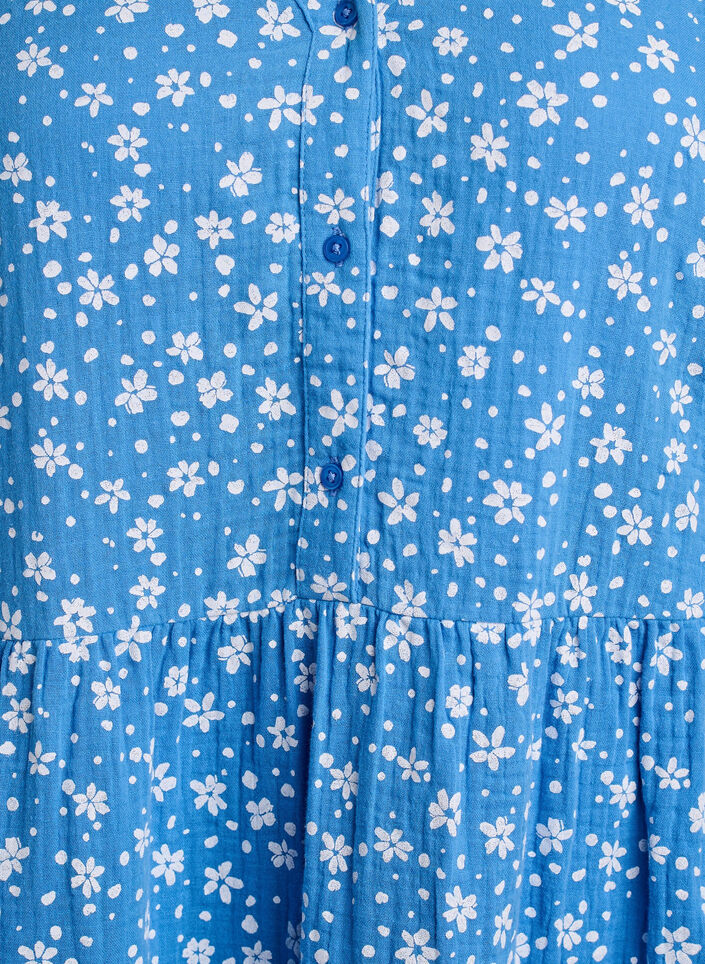 Robe courte en mousseline de coton &agrave; motif, Bleu, Packshot image number 2