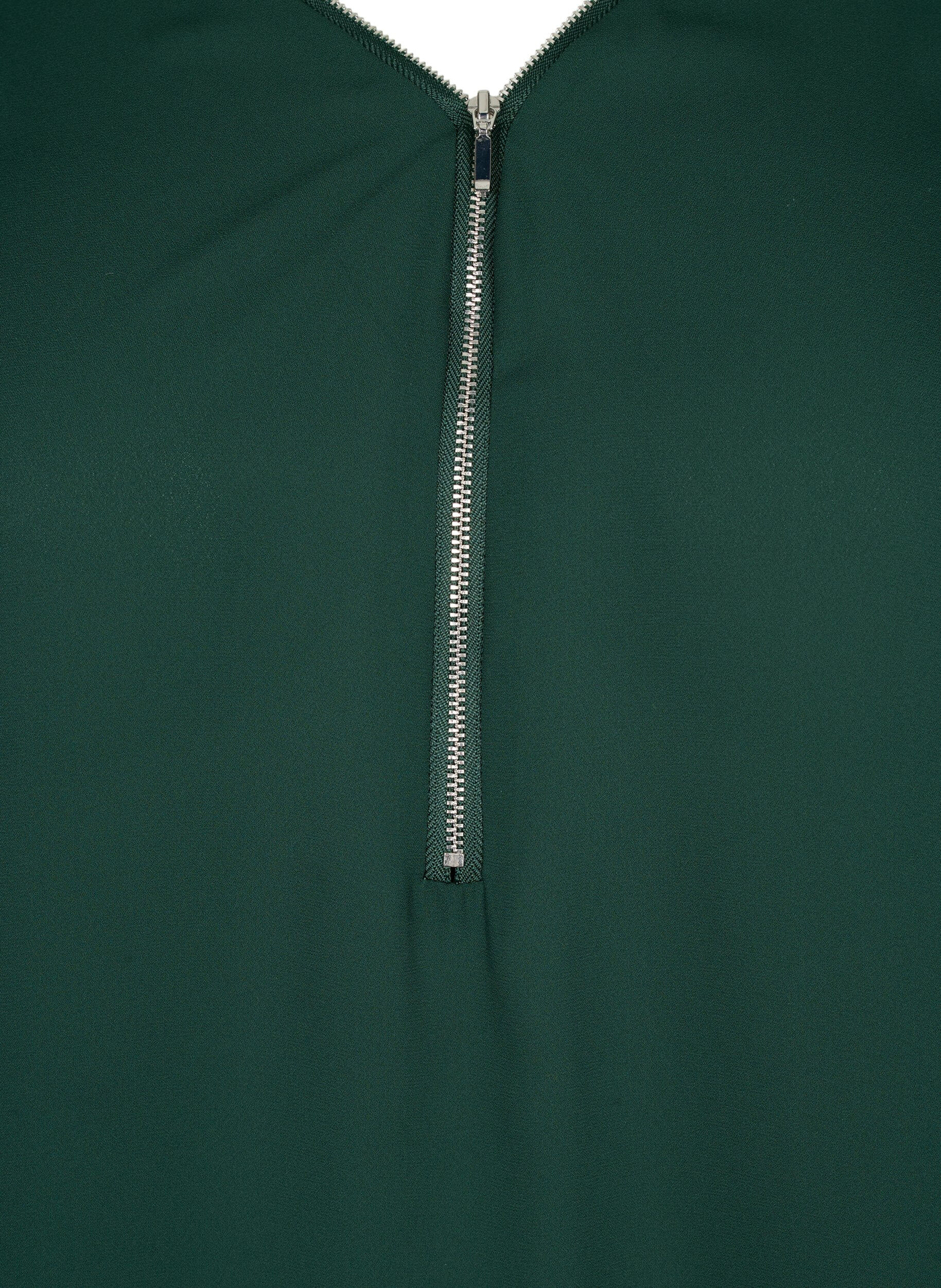 Zizzi V-Ausschnitt Bluse mit Rei&szlig;verschluss, Scarab, Packshot image number 3