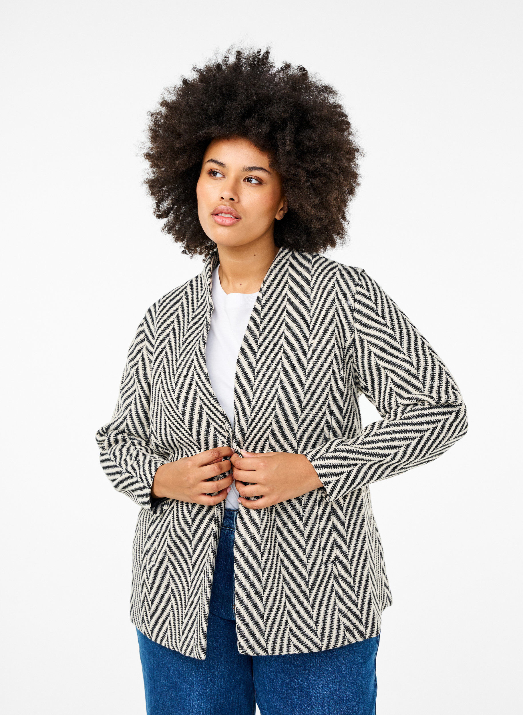 Zizzi Gemusterte Jacke, Black w. White, Model image number 0
