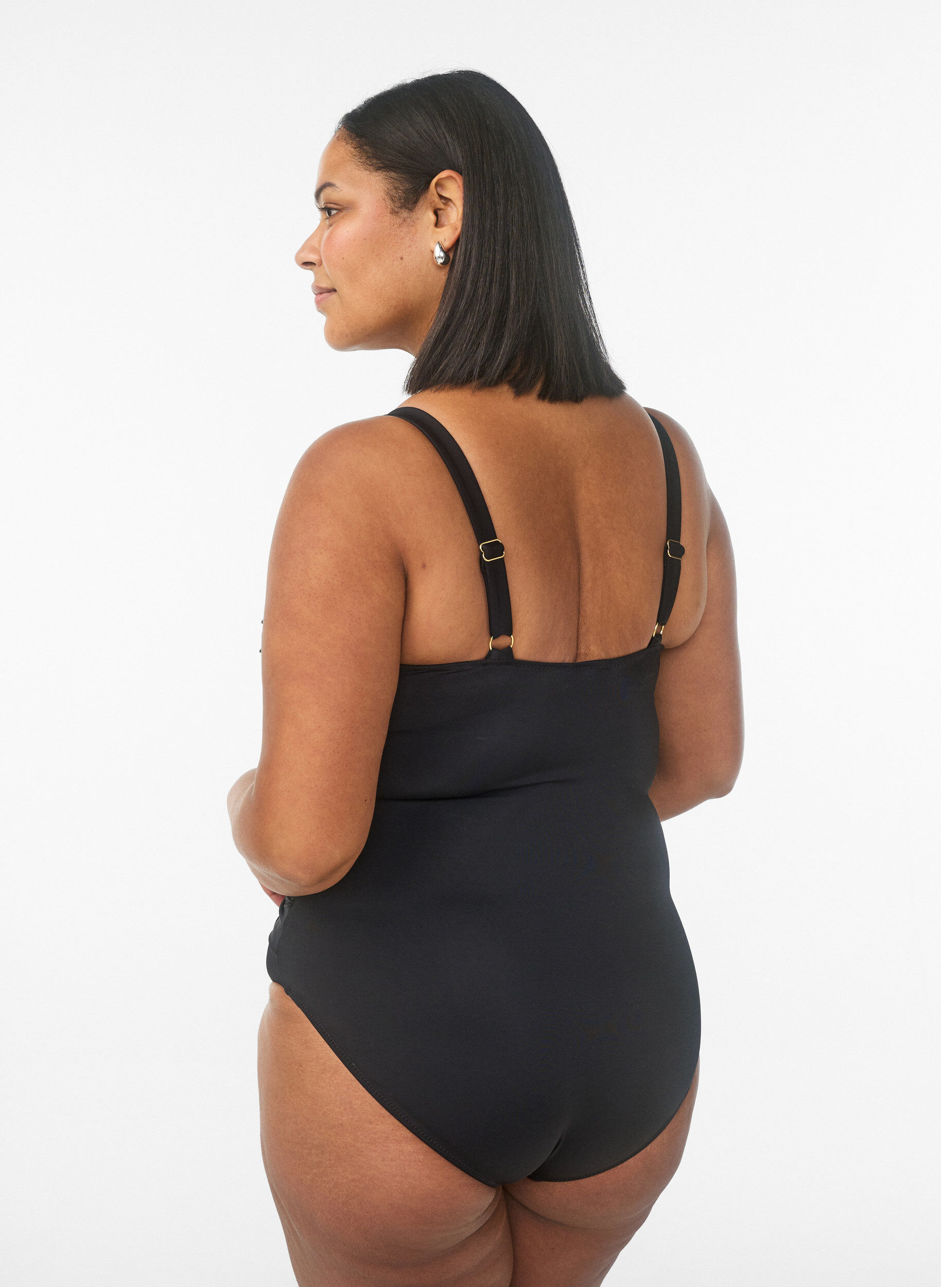 Zizzi Maillot de bain avec anneau et drap&eacute;, Noir, Model image number 1