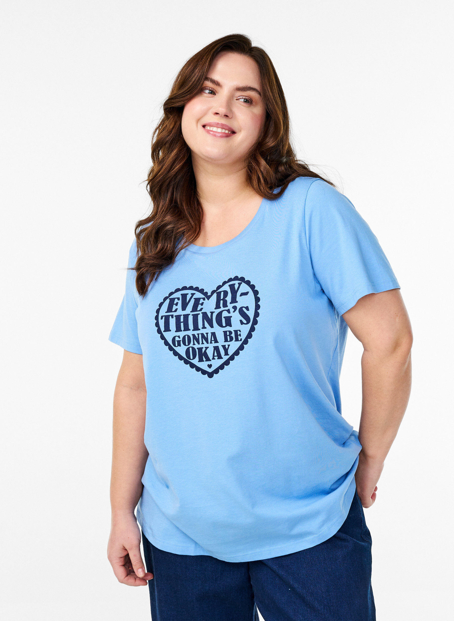 Zizzi T-shirt en coton avec motif, D.R.Blue w. Every, Model image number 0