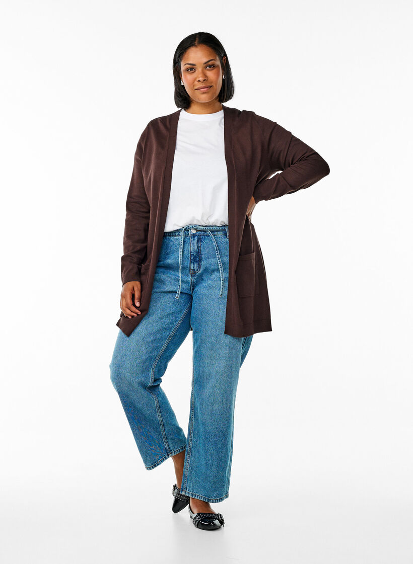 Lange Strickjacke aus Viskose-Mischung, Braun, Model image number 1